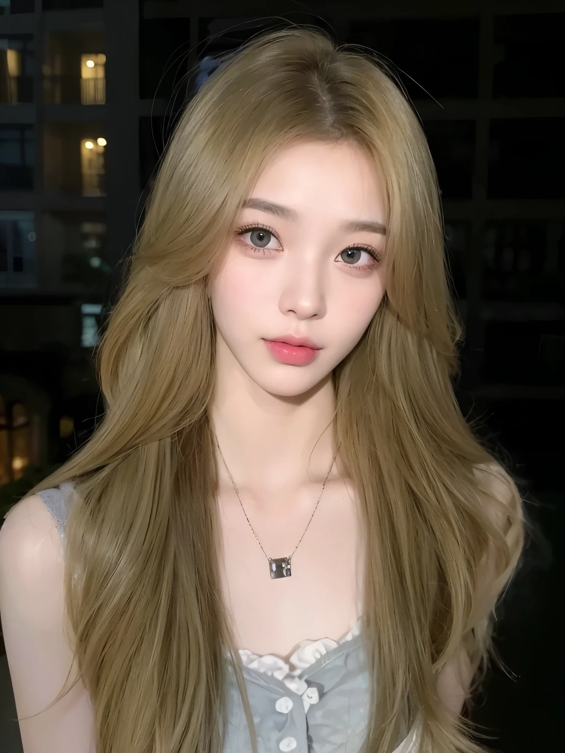 masterpiece, best quality, Girl wearing gray tank top，Stuffy cyan hair，Flowing long hair，Long curly hair，Slightly curly hairstyle，pretty girl，a girl，Exquisite facial features，