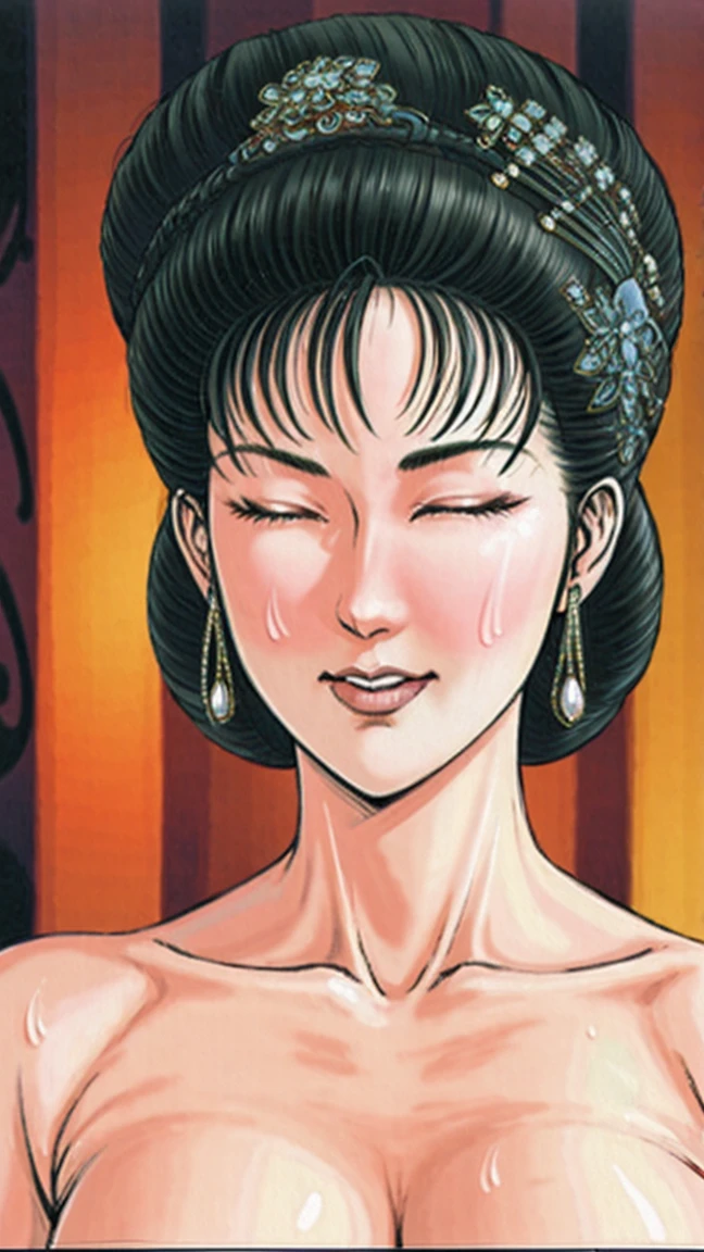 (best quality), (very aesthetic), (ultra-detailed), (best illustration),(a mature female),(NSFW),(perfect face),Suikoden,Mrs. Lin,((full_body)),((full_nude)),red cheek,sweating,skinny,flushed skin,hairly pussy,eyes are closed,mouth is wide open,((Ahegao)),chinese traditional bed room,doing sex