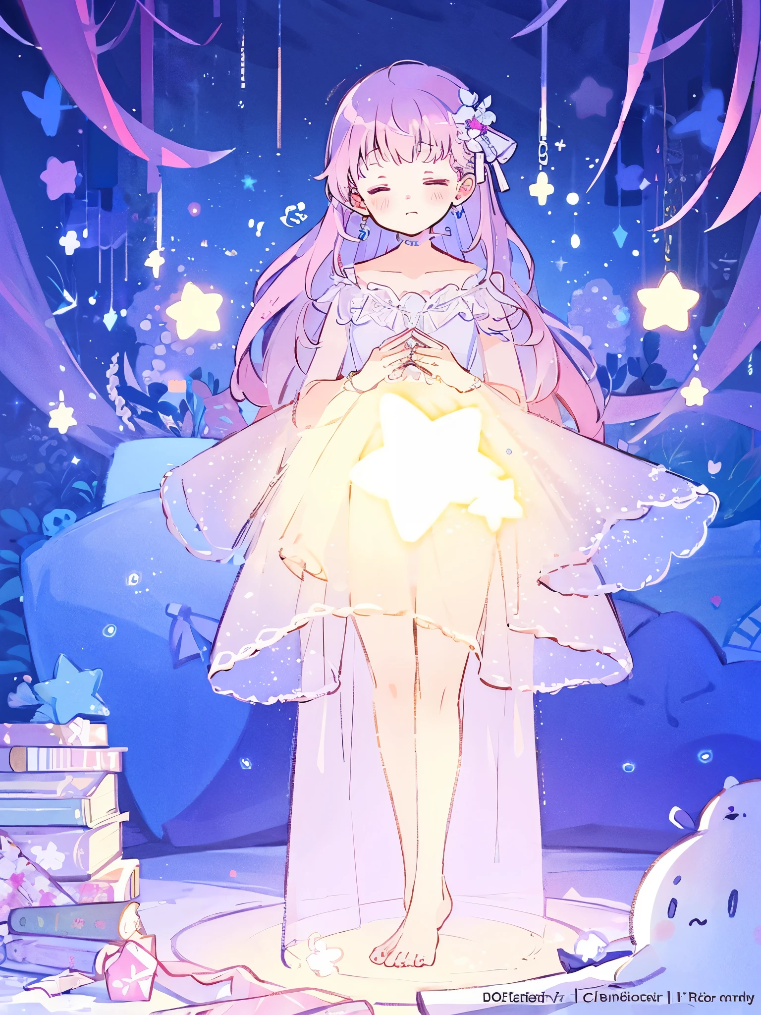 complex background, wishing star background, a woman wearing an ethereal mystical pink translucent dress that reflects the stars, perfume promo art, mystic, complex drawing, highly detailed, Covergirl brand, promo art, artistic rendition, ethereal, starry night, midjourney style