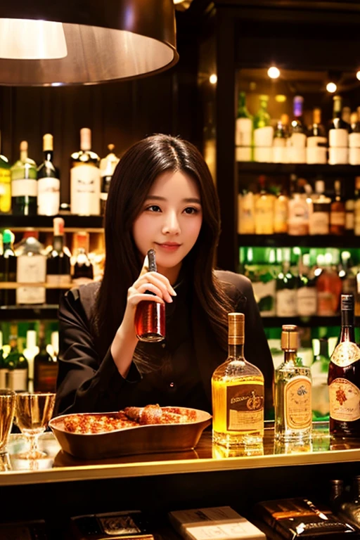 high quality、masterpiece、High sensitivity、One Woman、companion、Night Shop、Lounge、Pour liquor
