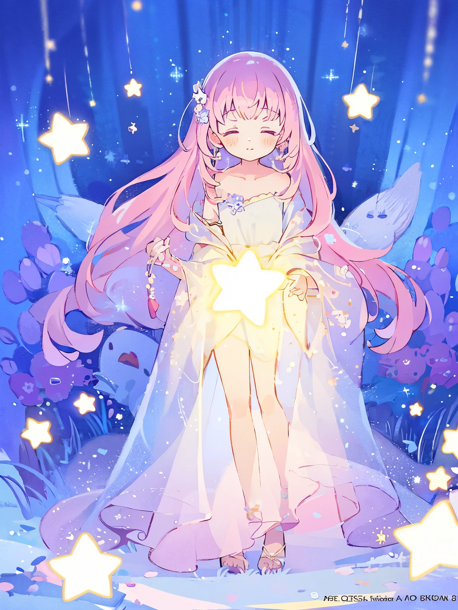 complex background, wishing star background, a woman wearing an ethereal mystical pink translucent dress that reflects the stars, perfume promo art, mystic, complex drawing, highly detailed, Covergirl brand, promo art, artistic rendition, ethereal, starry night, midjourney style