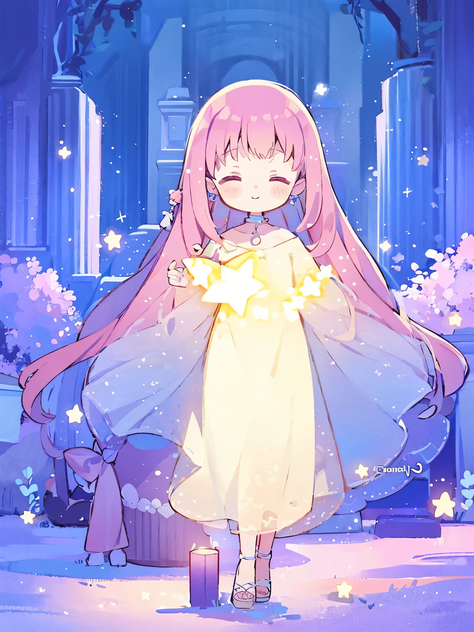 complex background, wishing star background, a woman wearing an ethereal mystical pink translucent dress that reflects the stars, perfume promo art, mystic, complex drawing, highly detailed, Covergirl brand, promo art, artistic rendition, ethereal, starry night, midjourney style
