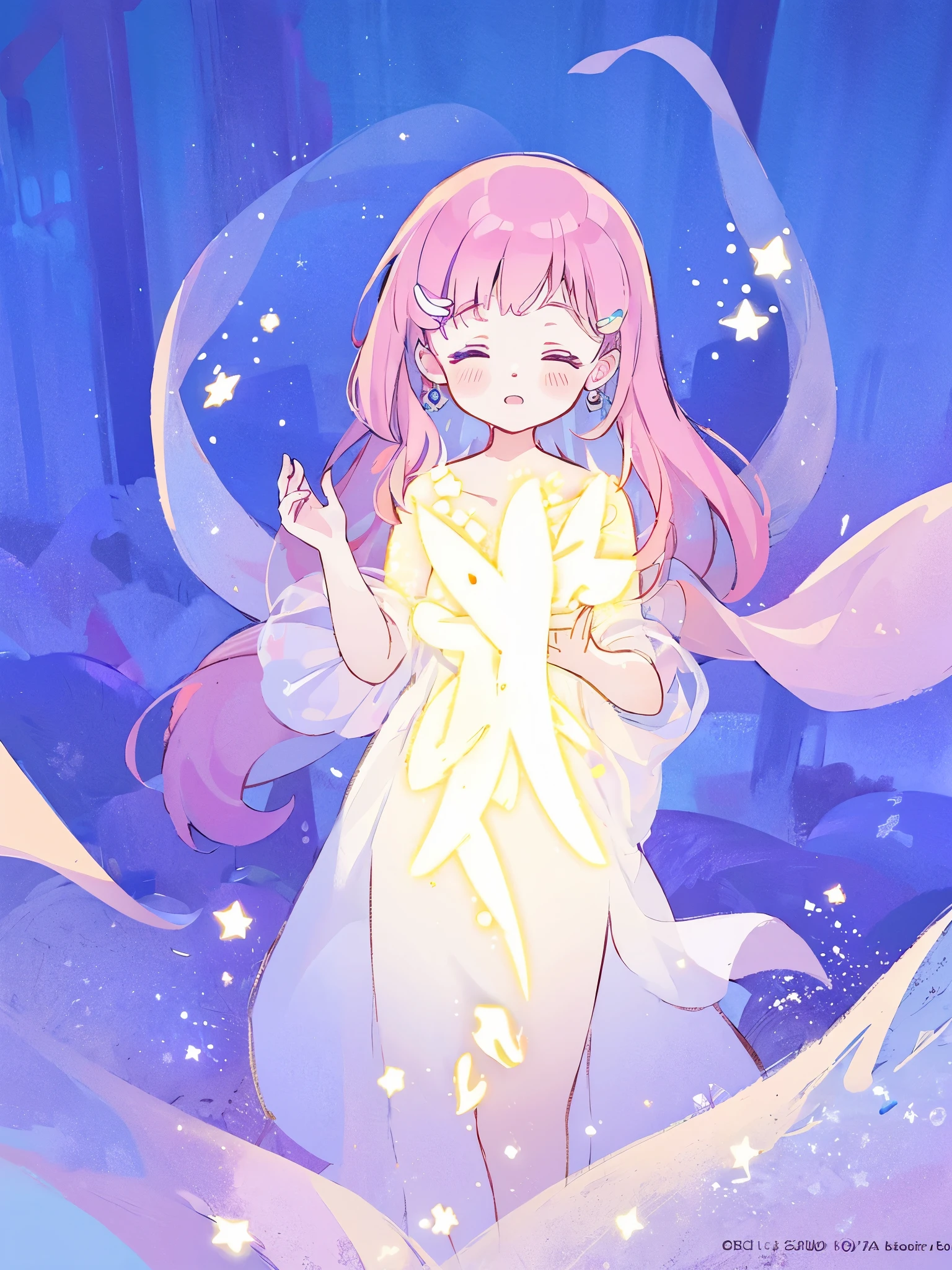 complex background, wishing star background, a woman wearing an ethereal mystical pink translucent dress that reflects the stars, perfume promo art, mystic, complex drawing, highly detailed, Covergirl brand, promo art, artistic rendition, ethereal, starry night, midjourney style