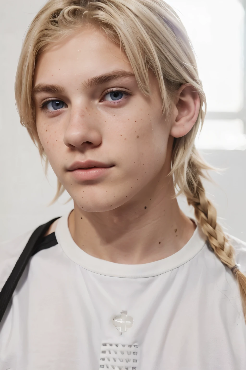 Creates a age white male with light blonde hair with light purple eyes with lots of freckles attractive