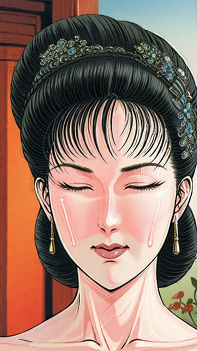 (best quality), (very aesthetic), (ultra-detailed), (best illustration),(a mature female),(NSFW),(perfect face),Suikoden,Mrs. Lin,((full_body)),((full_nude)),red cheek,sweating,skinny,flushed skin,hairly pussy,eyes are closed,mouth is wide open,((Fatty face)),chinese traditional bed room,doing sex