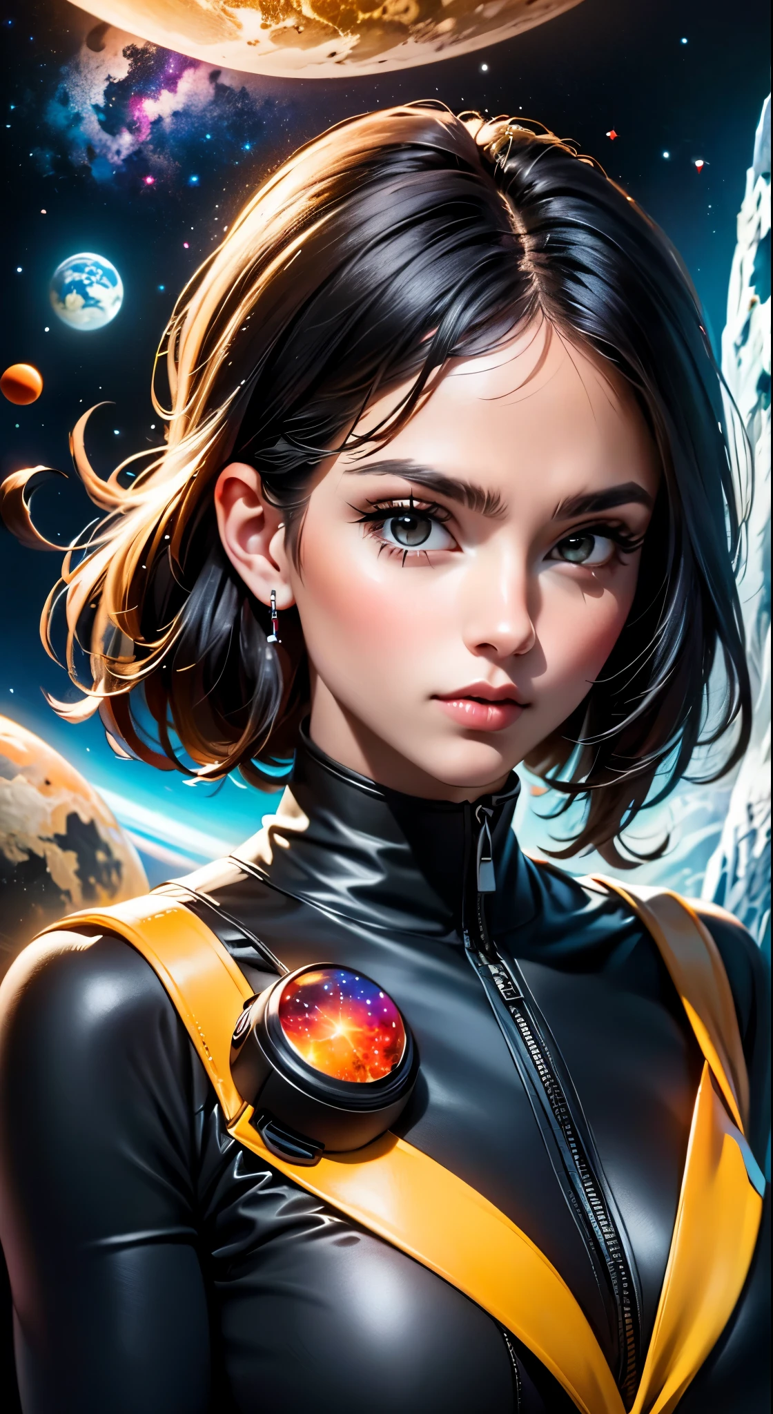 nijistyle,rfktr_technotrex,woman exploring planets, alien worlds, exotic locations, deep space,unkown terrors, galactic, nebulas,stars,fcPortrait