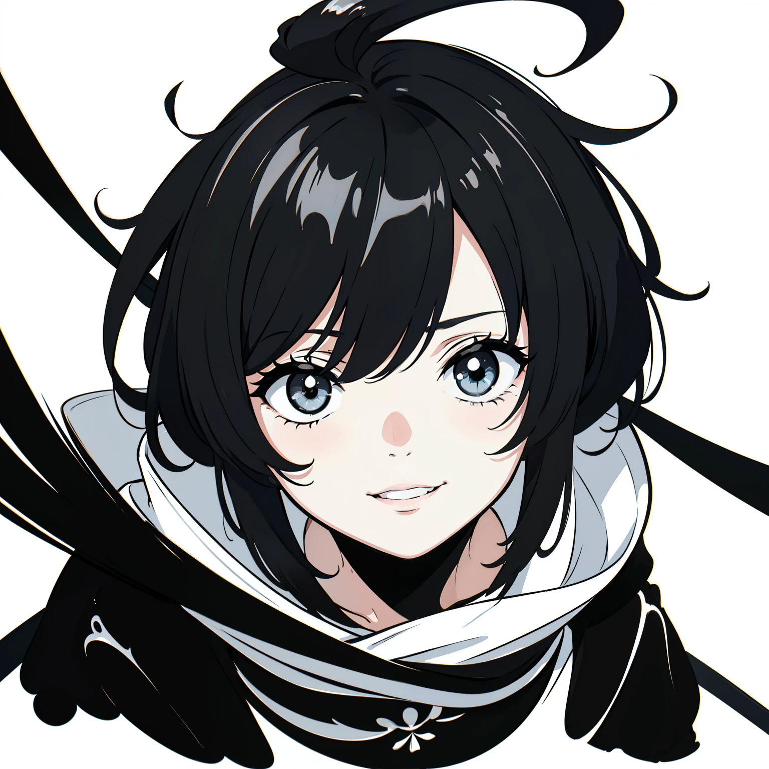 A nonchalant expression, Black and white, Messy tassels, Hair is moderately messy, seductive appearance, Black and white,Black and white painting,White background,Positive face,Cheerful and happy vistas, 1boy