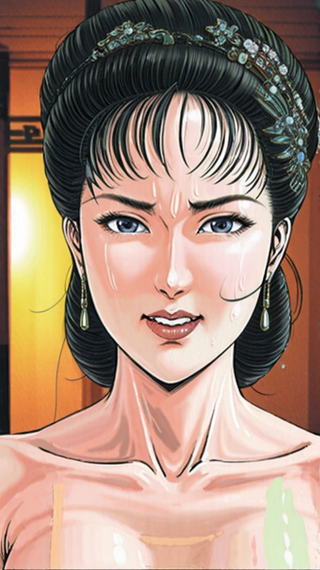 (best quality), (very aesthetic), (ultra-detailed), (best illustration),(a mature female),(NSFW),(perfect face),Suikoden,Mrs. Lin,((full_body)),((full_nude)),red cheek,sweating,skinny,flushed skin,hairly pussy,((Ahegao)),chinese traditional bed room,doing sex