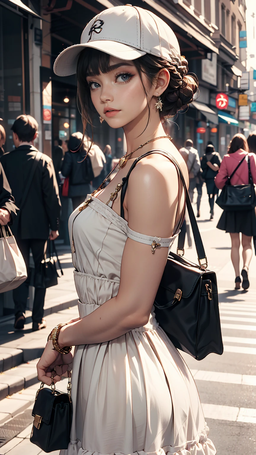 ＴStrap Bag((T-strap back))Wear a dress、Updo hairstyle