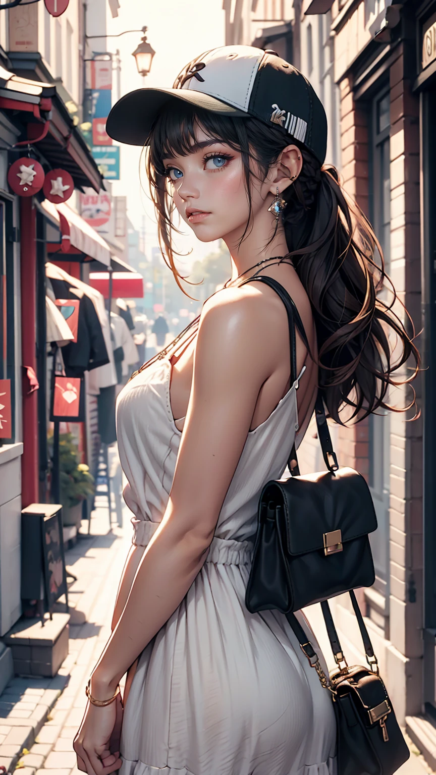 ＴStrap Bag((T-strap back))Wear a dress、Updo hairstyle