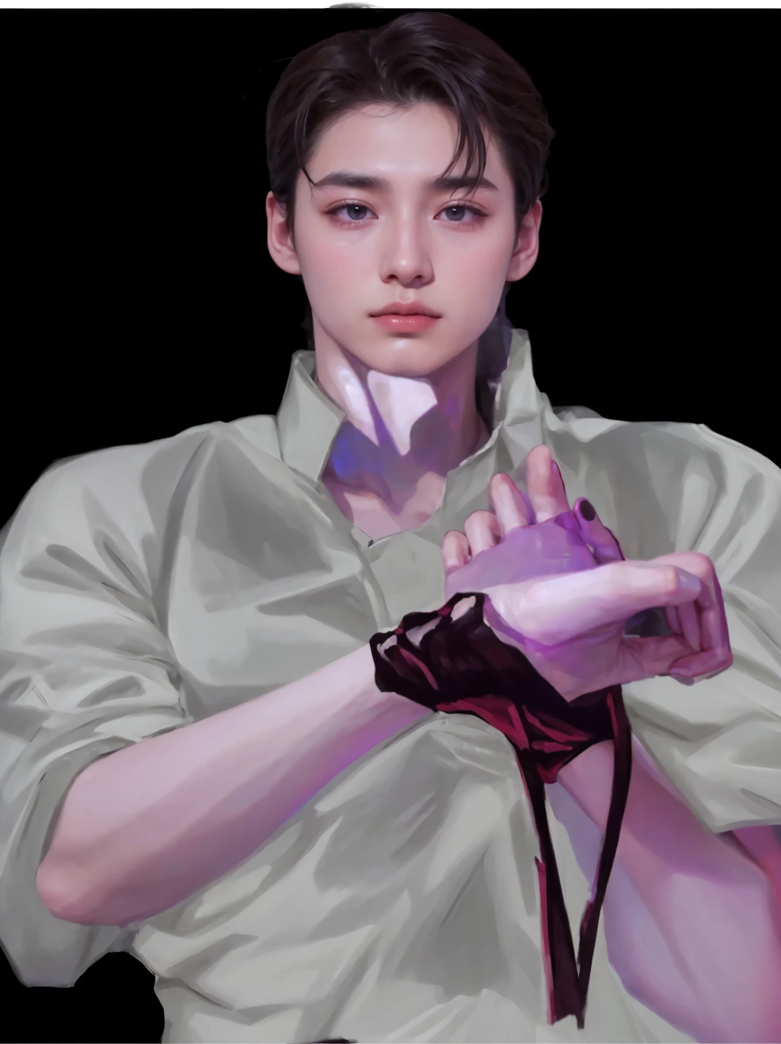 there is a man, cai xukun, handsome androgynous prince, delicate androgynous prince, androgynous face, rosto bonito, retrato de alta qualidade, ayamin para quem, inspirado em Zhang Han, imagem de perfil, aykut aydogdu, headshot imagem de perfilture, araki, ultra HD, realista