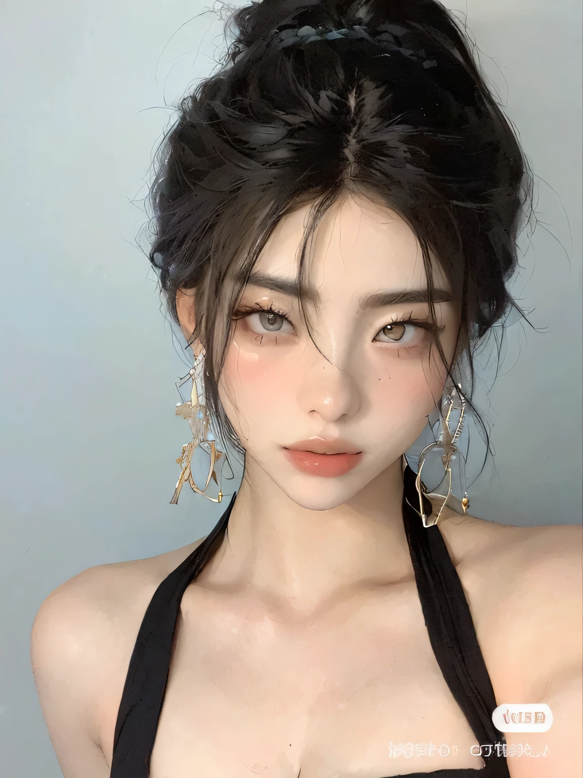 Araffe Asian woman wearing a black top and earrings posing for a photo, maquillaje popular de corea del sur, hermoso rostro estetico, Maquillaje coreano popular, hermosa mujer surcoreana, hermosa joven coreana, dilraba dilmurat, ulzzang, preciosa modelo china, cara sexy con maquillaje completo, muchacha coreana, hermosa joven coreana, rasgos de la cara coreana