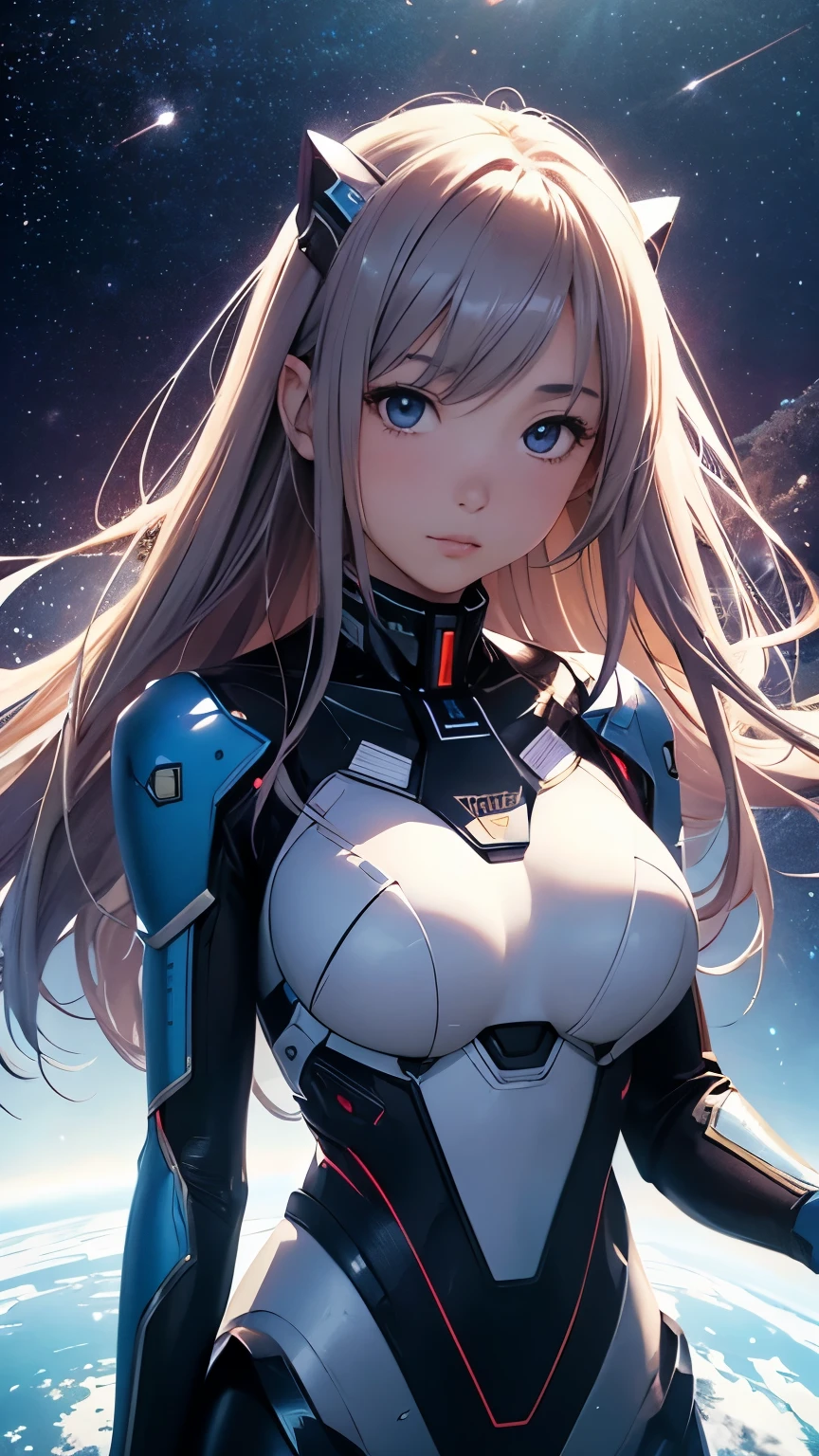 Naoyuki Kato, Hajime sorayama, Juhani Jokinen, Fred Gambino, Surrealism, wonder, strange, bizarre, fantasy, sci-fi, Japanese anime, space station cafe, stars as far as the eye can see, beautiful girl in a mechanical suit, perfect voluminous body, watching a space fighter take off, detailed masterpiece cinematic lighting Hyper realistic sharp focus cinematic lighting embarrassing shy blushing coquettish real