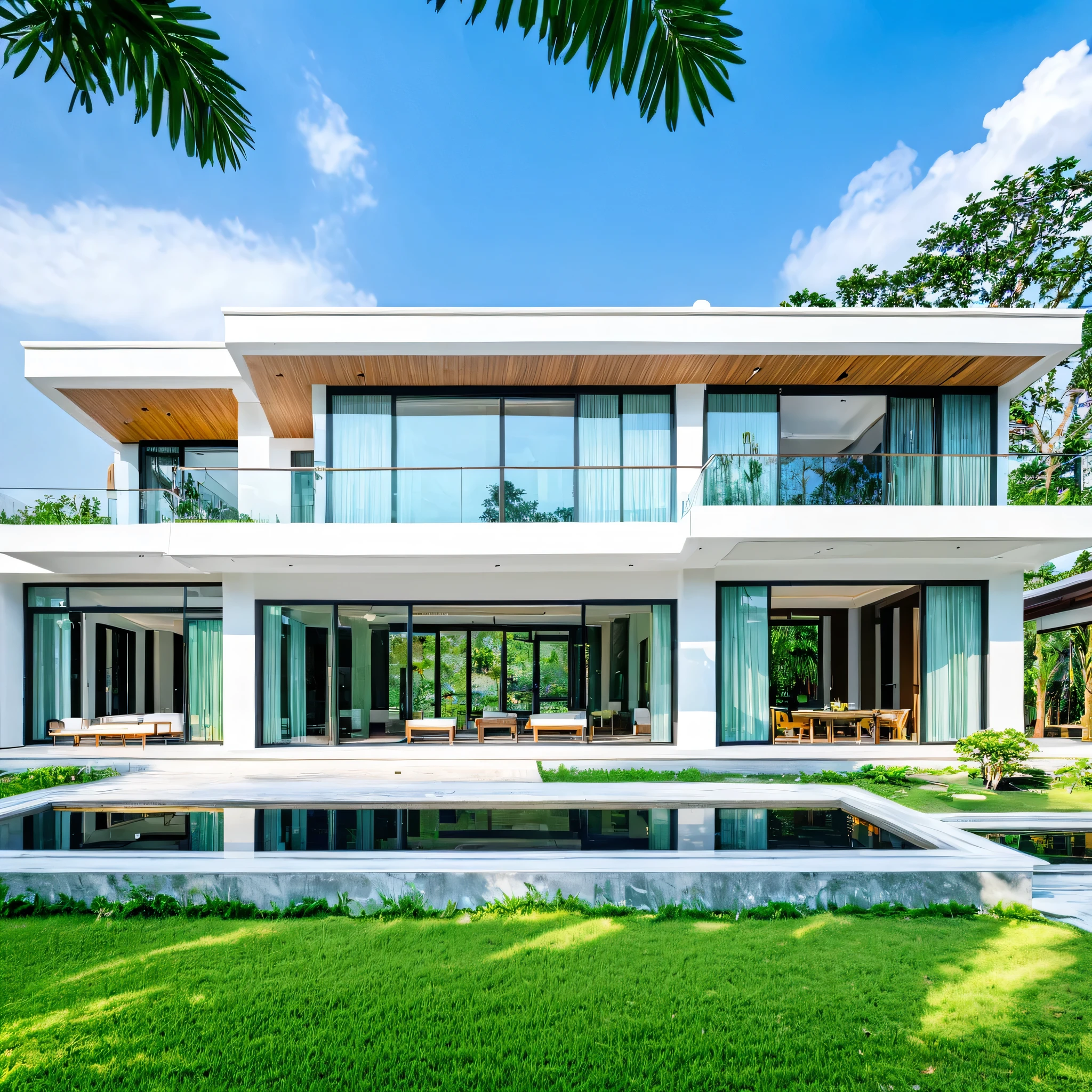 (masterpiece, best quality:1.2), a two-storey modern villa in Vietnamese country house