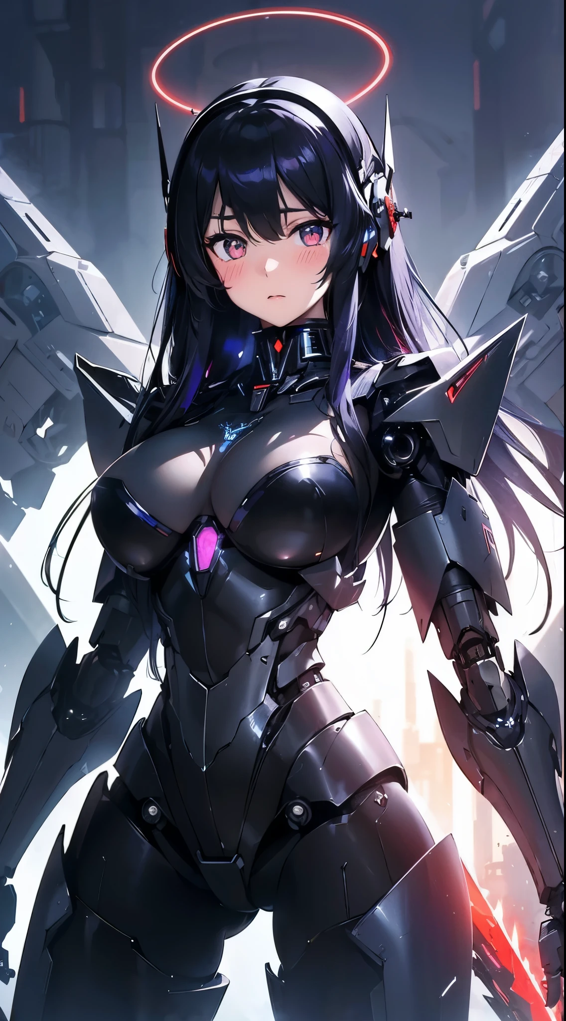 Machine eyes glowing red、Blushing your nose