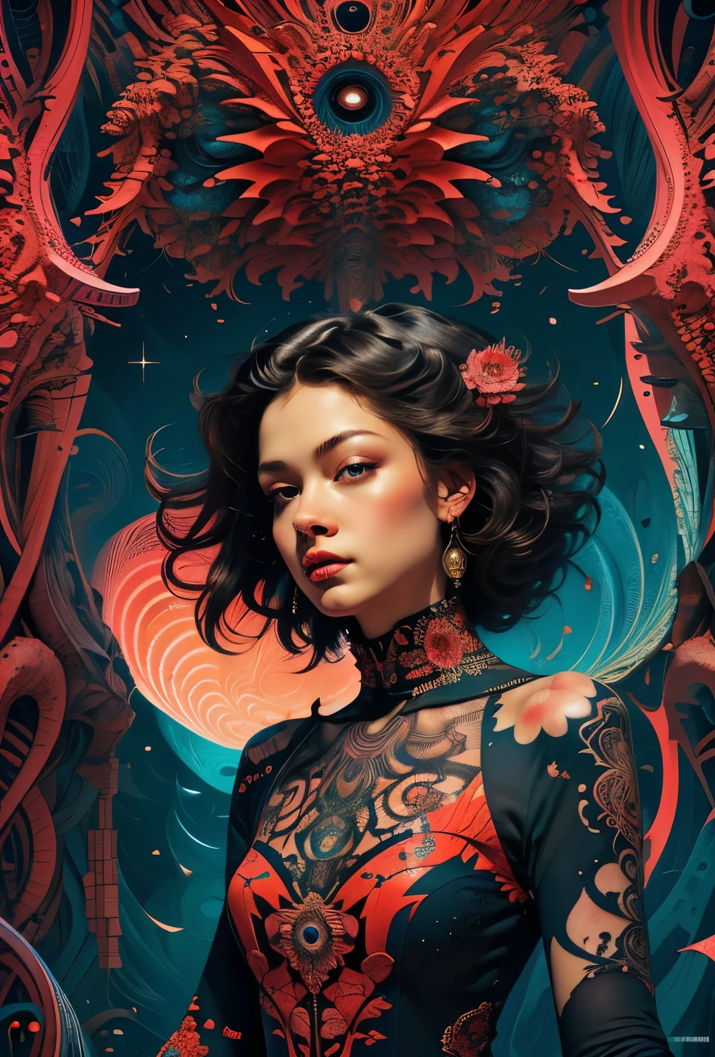 (masterpiece, Top quality, best quality, Official Art, beautiful and aesthetic:1.2), (1 Girl), Extremely detailed,(Fractal Art:1.3),rich and colorful,Highest detail rating R, National Foundation, Sexy woman, magazine cover, Poster Art , Lovecraftian horror Tattoo, Tattoo, A touch of vitality, Bold large text, Matte design layout.
