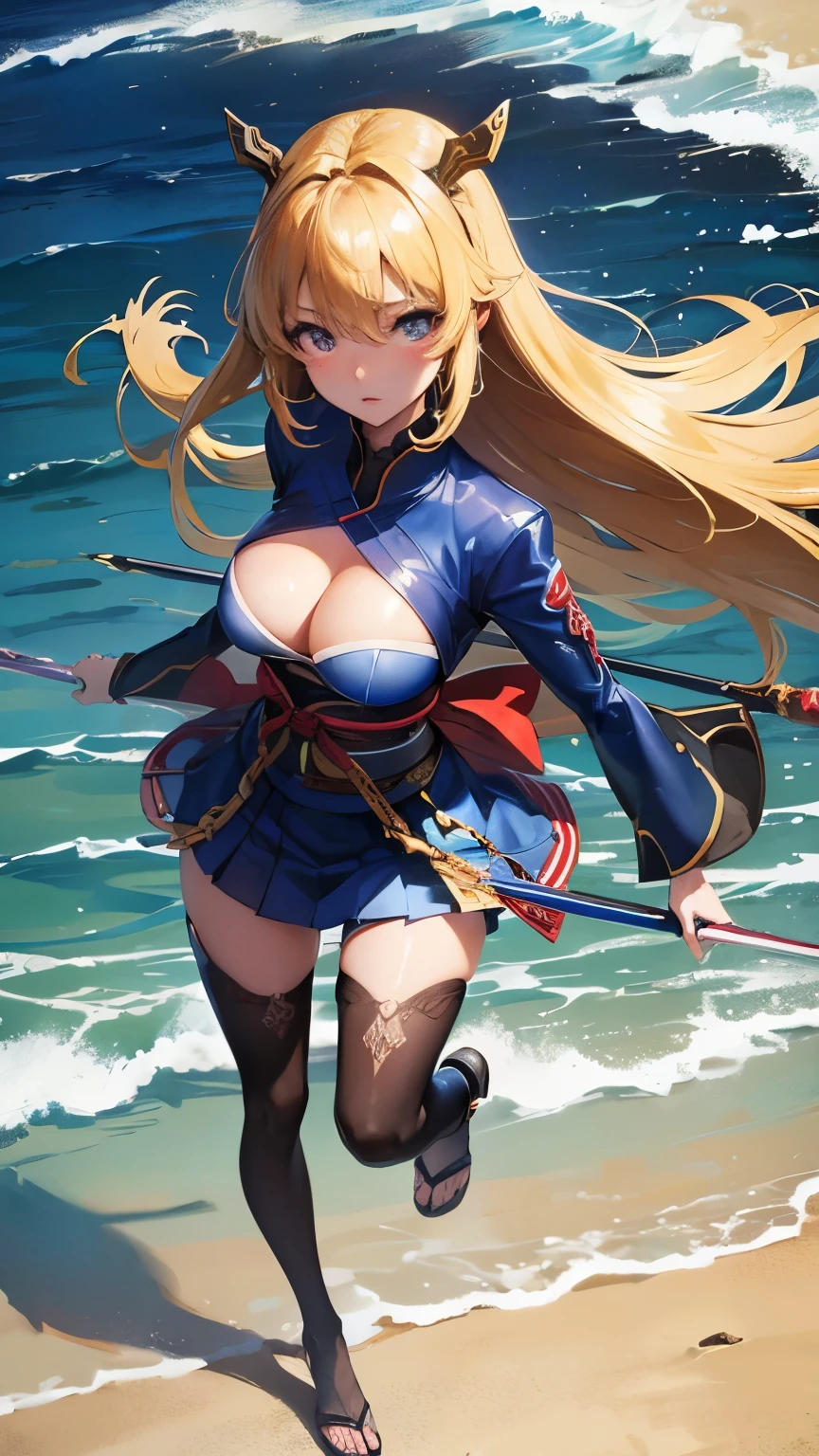Alicia Austin, Masamune Shirow, Mike Ploog, Surrealism, strange, bizarre, fantastical, fantasy, Sci-fi, Japanese anime, beautiful blonde miniskirt girl Alice's riding huge waves, perfect voluminous body, good at sports, Mt. Fuji, Tokyo Tower, detailed masterpiece low high angles perspectives hyper realistic sharp focus embarrassing shy coquettish blushing looking at viewer real