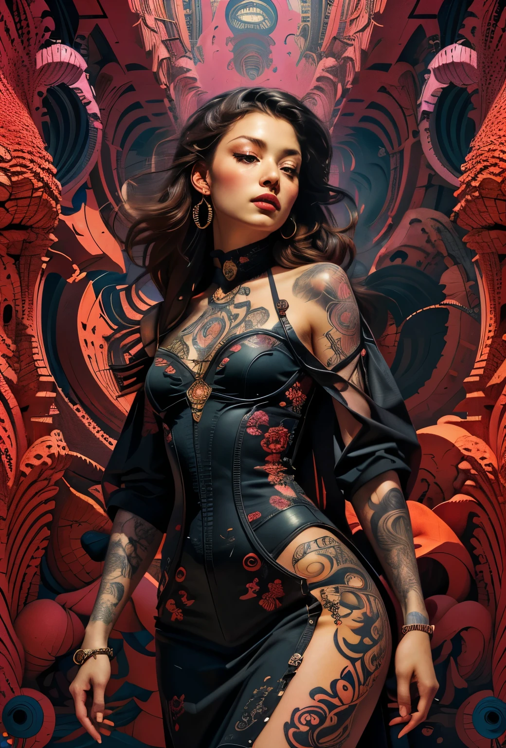 (masterpiece, Top quality, best quality, Official Art, beautiful and aesthetic:1.2), (1 Girl), Extremely detailed,(Fractal Art:1.3),rich and colorful,Highest detail rating R, National Foundation, Sexy woman, magazine cover, Poster Art , Lovecraftian horror Tattoo, Tattoo, A touch of vitality, Bold large text, Matte design layout.
