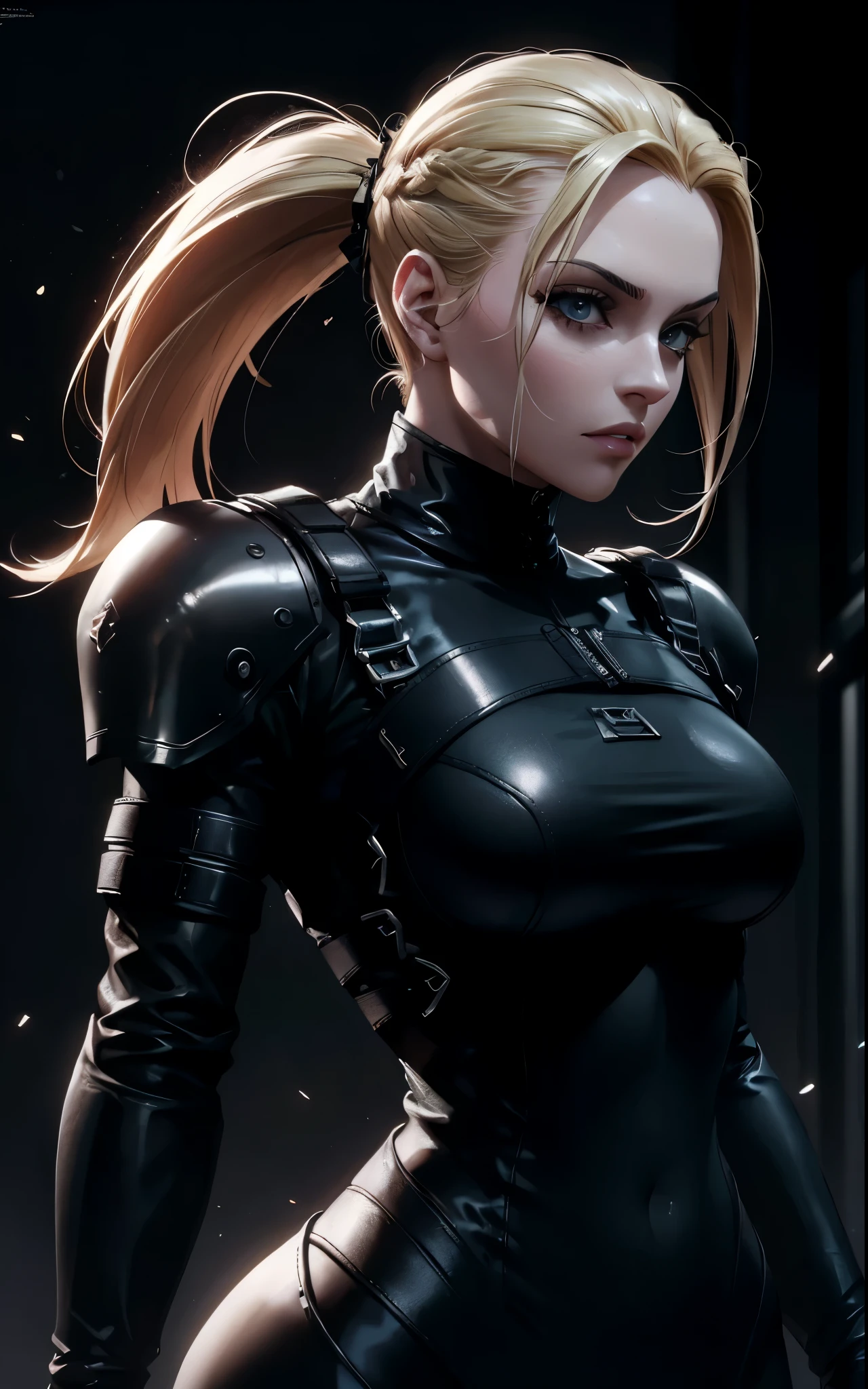 Blonde-haired woman in black latex outfit posing for a photo, Wojtek FUS, arte conceitual digital de alta qualidade, arte de personagem impressionante, 3 d render arte do caractere 8 k, deviantart artstation cgscosiety, arte conceitual digital suave, Alexandra Fomina Artstation, trending in the artstation, Obra-prima da CGSOCIETY, CGSsociety, impressionante;, CGCrart - N 5