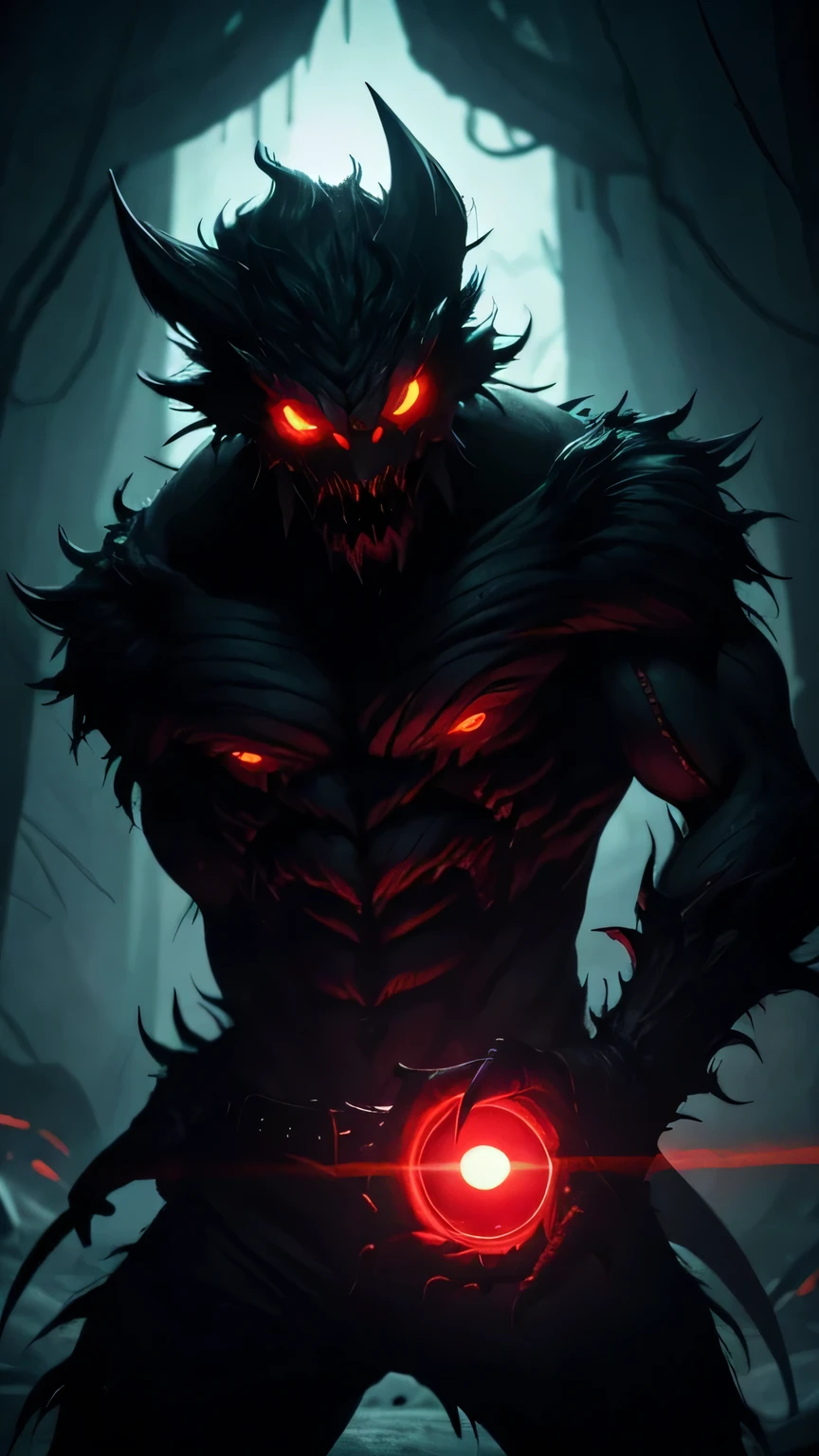 A scary monster with glowing eyes
