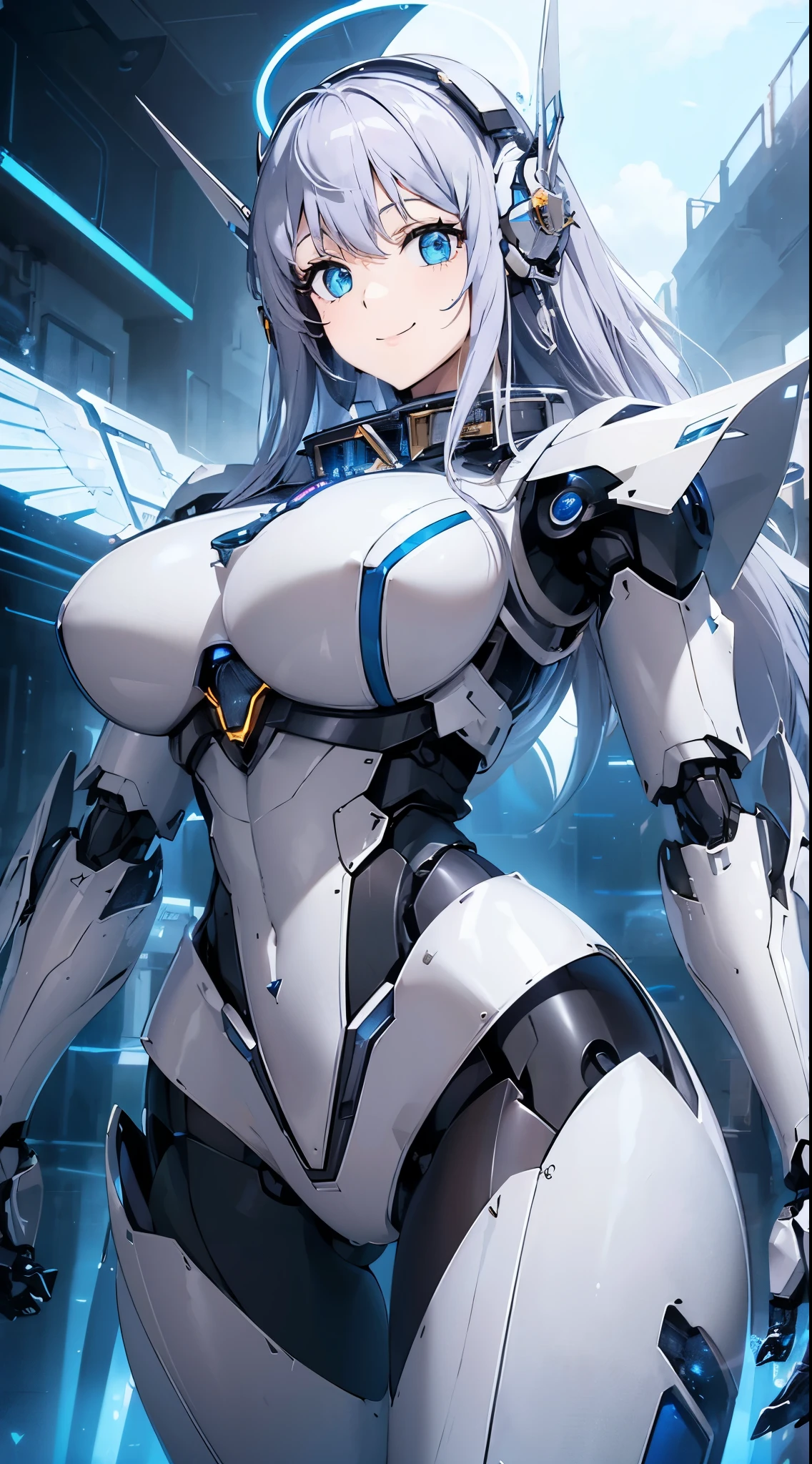 Blue shining mechanical eyes、A kind smile