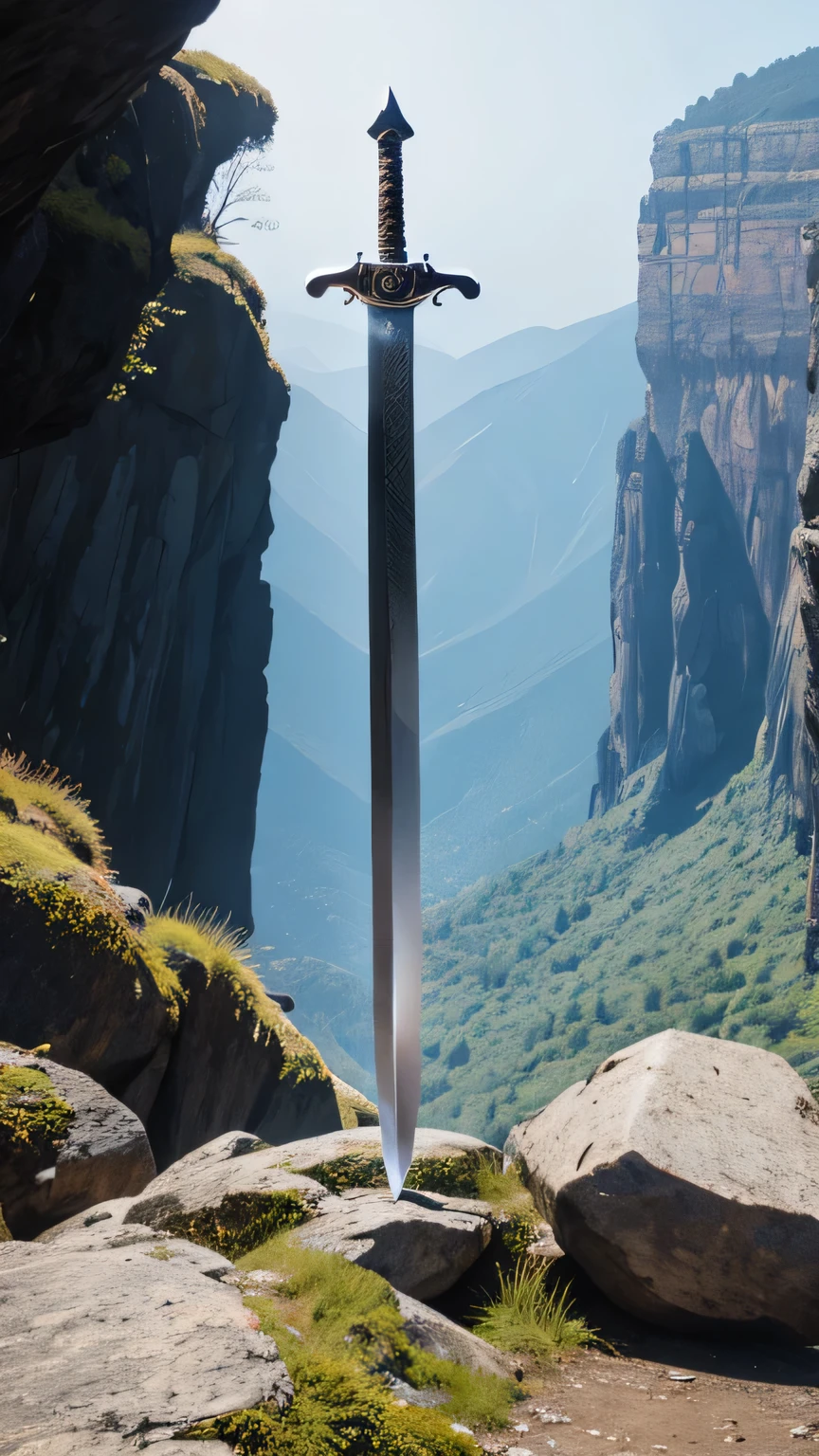 A legendary sword placed on  rocks