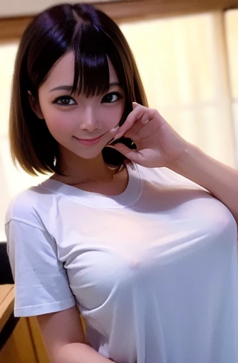 ((nsfw)),real Japanese waifu girl Ecchi, cute,
Photo of a man wearing a transparent T-shirt ,Big Breasts,Sexy high definition exquisite detail deep detail,Full HD, Porcelain-like skin , In front of the camera, whole body,(Raised nipples),
