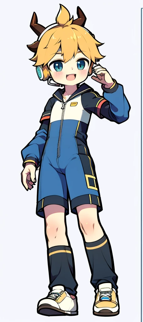 Second dimension boy teenager,Bodysuit,horn,Cow ears,Put the headphones on your head,stand up,goggles,sports shoes,Slim,Sailor collar,White knee socks,Short sleeve shorts,Leg ring,cute,happy,zipper,strap