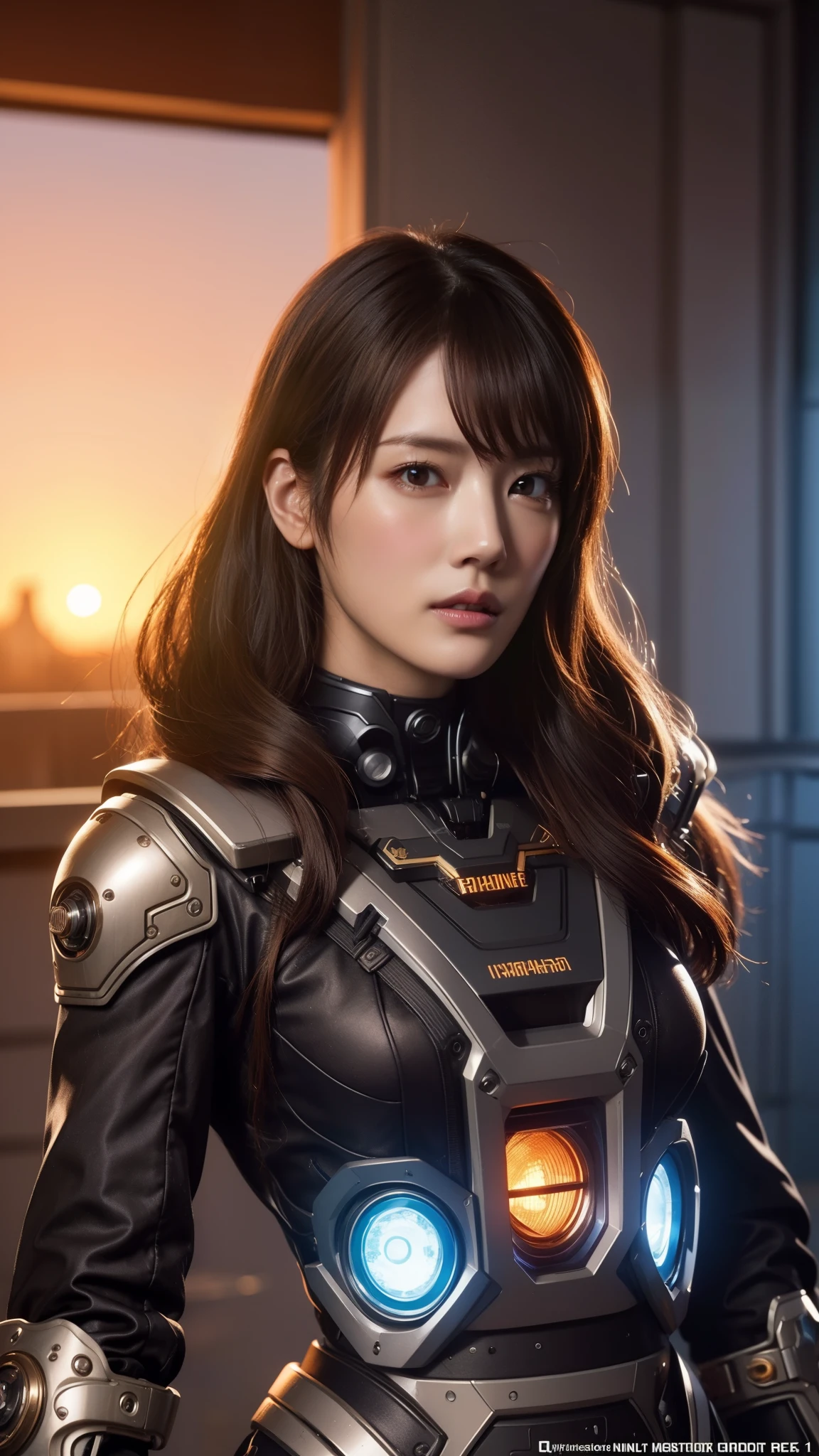 Steampunk robot woman portrait, Exquisitely crafted, Digital Ilustration, Sunset gradient, Trend Art Station Headquarters, Octane Rendering, Unreal Engine 4 MDJRNY-V4 Style