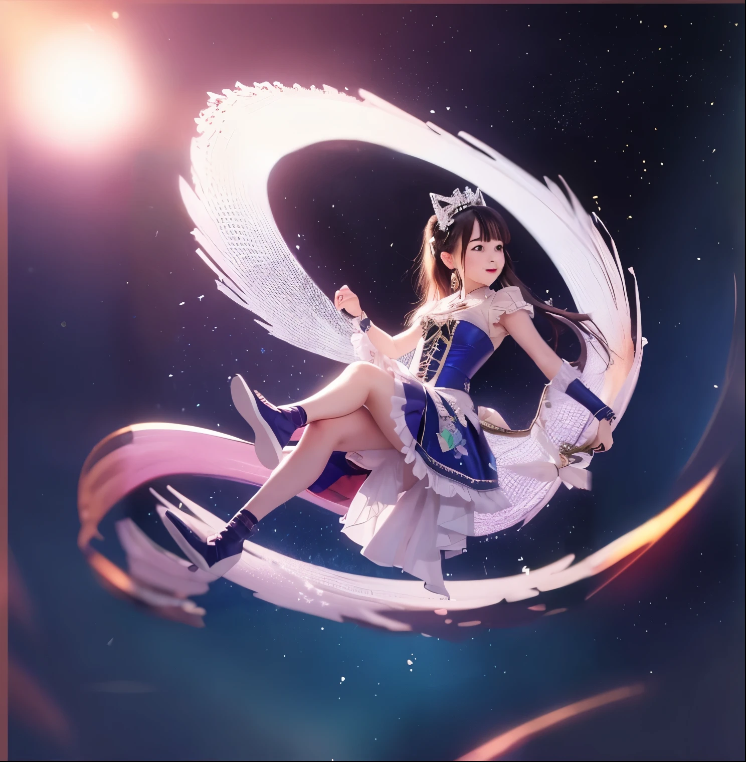floating, levitation, midair, smile politely, magical girl