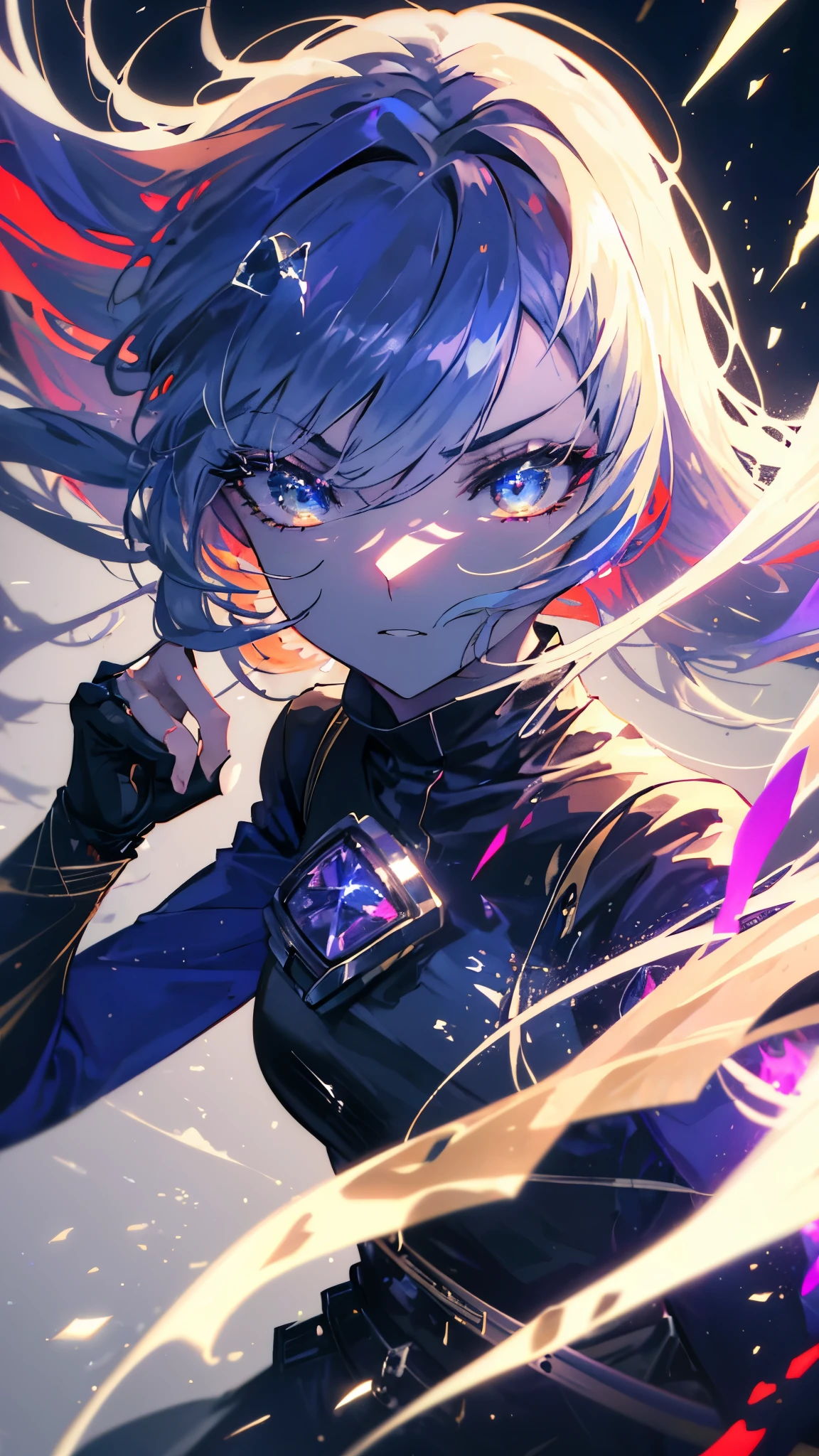 (best quality,4k,8K,High resolution,masterpiece:1.2),Extremely detailed,(Practical,photoPractical,photo-Practical:1.37),anime girl fighting her enemies,Dark sinister background, Fierce fighting scenes, Dynamic poses, Vibrant colors, glowing magical effects, Ethereal atmosphere, Clear focus, Anime style, Intense Action, strong emotions, resolute determination, Vivid blue color scheme, Dramatic Lighting, Dangerous Shadows, Detailed facial expressions, Flowing hair, Fantasy setting, Supernatural powers, epic confrontation, High-speed movement, contrasting elements, dynamic composition, Close eye contact, Menacing momentum, dramatic perspective, Powerful explosion of energy, smoky, fierce battle cry, Crackling Lightning, Samurai sword, adrenaline rush.