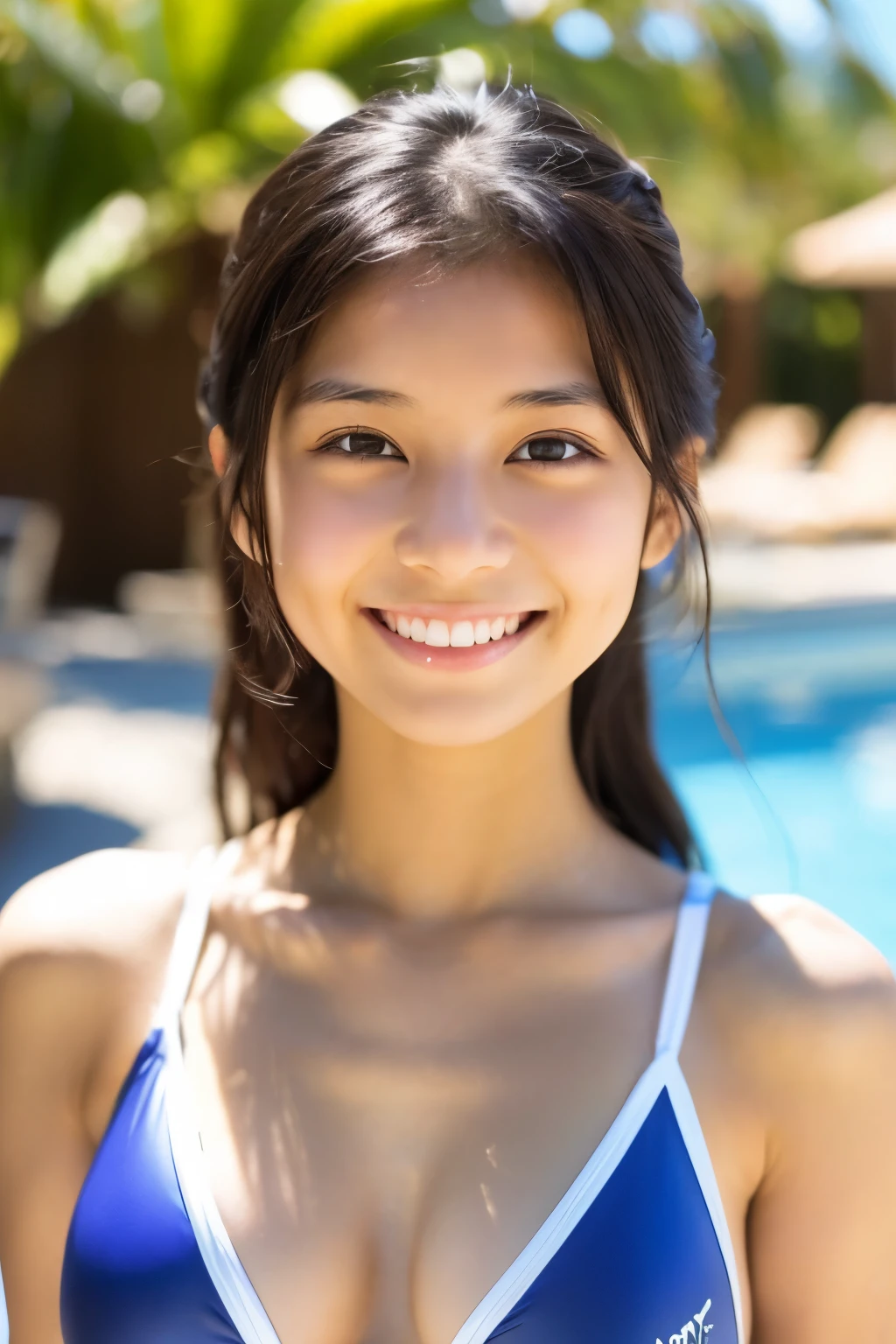 18age、smile、beautiful、Shining eyes、stare、,Clit Eyes、Swimsuit。