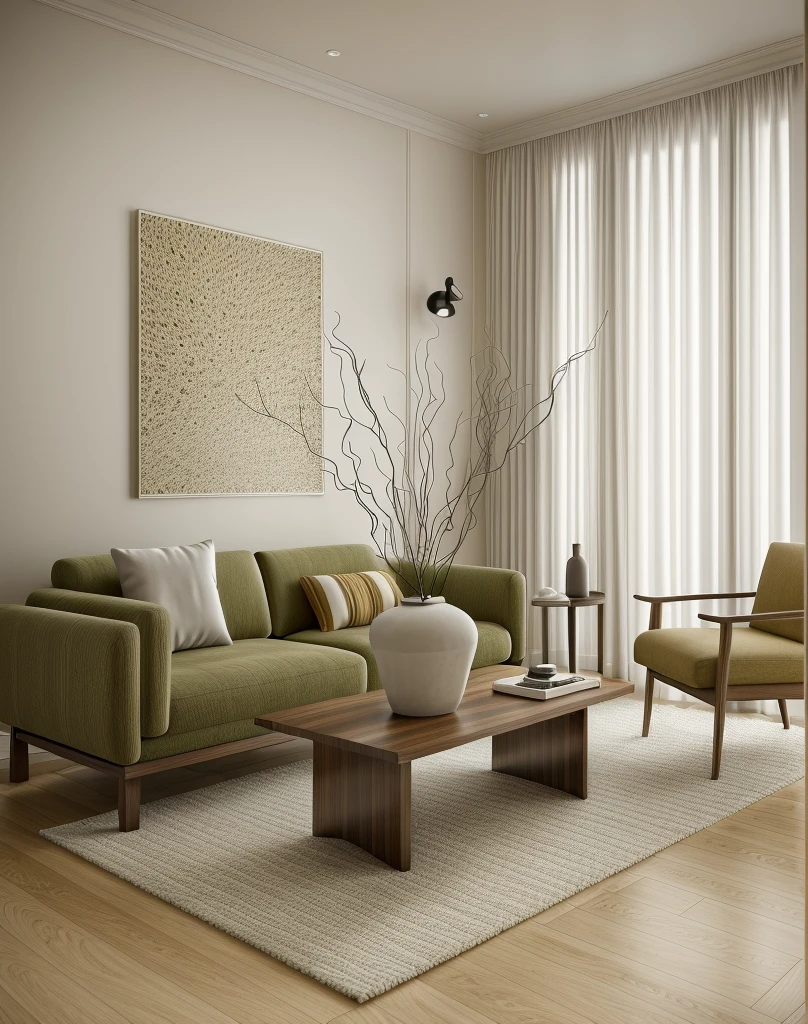 (((parisian-style livingroom))),  felling vintage,1 television on the wall:1.3, a brown wooden floor, cream-colored curtains, a white door, and super sharp photos that exude elegance.