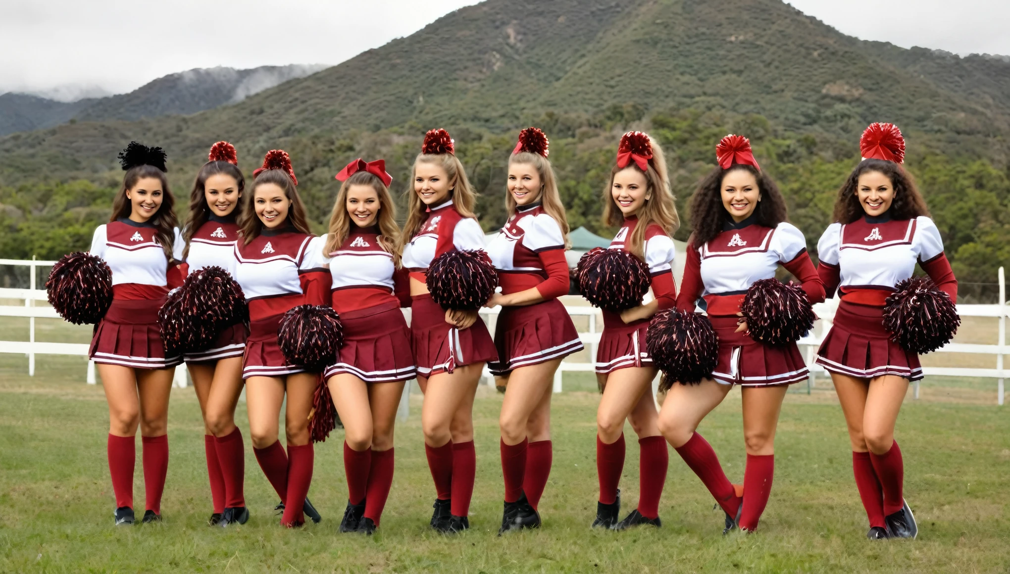 colagem, melhor qualidade, high resolution, filmado em 4k, Detalhe extremamente fino, one pre-primary school girls dressed as cheerleaders, looking at the camera (visible pores:0.3). GangBang DVD Cover