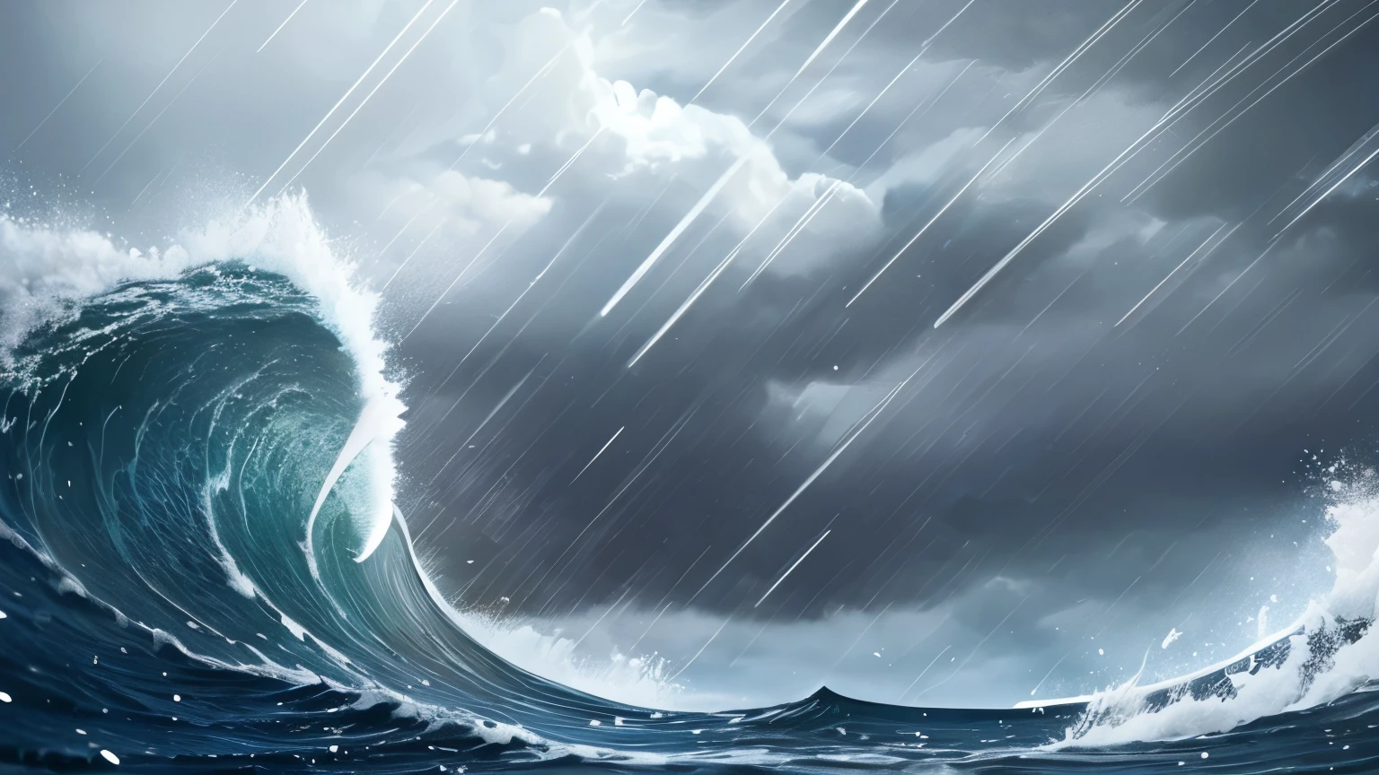high resolution、High resolution、8k、Stormy Skies、heavy rain、Strong winds、thunder、Rough seas、An illustration
