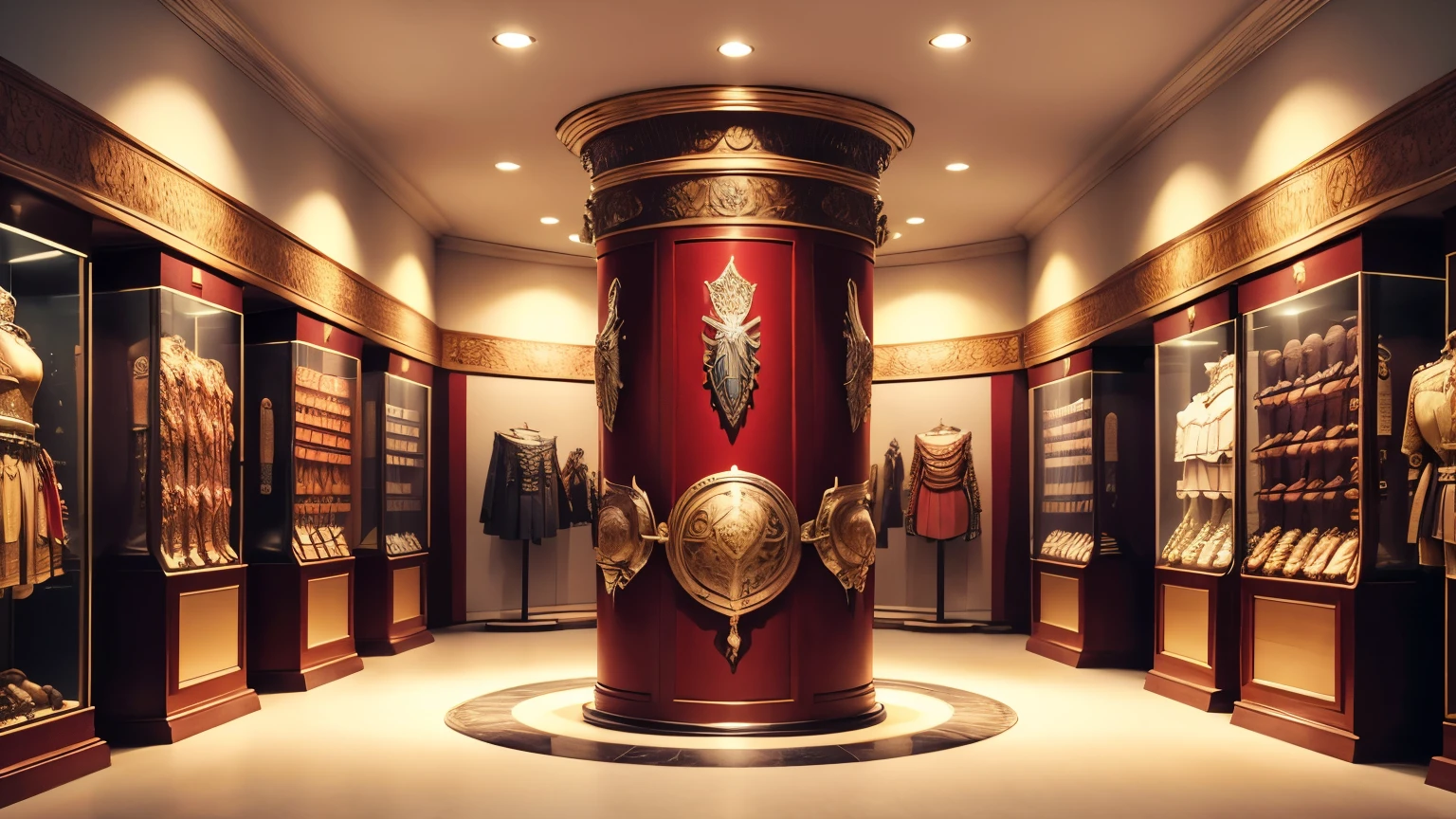 (middle Ages,Retro,European Castle Clothing Store),luxury,indoor,Roman Column,Clothes display,Armor display,Weapon display,Shield display