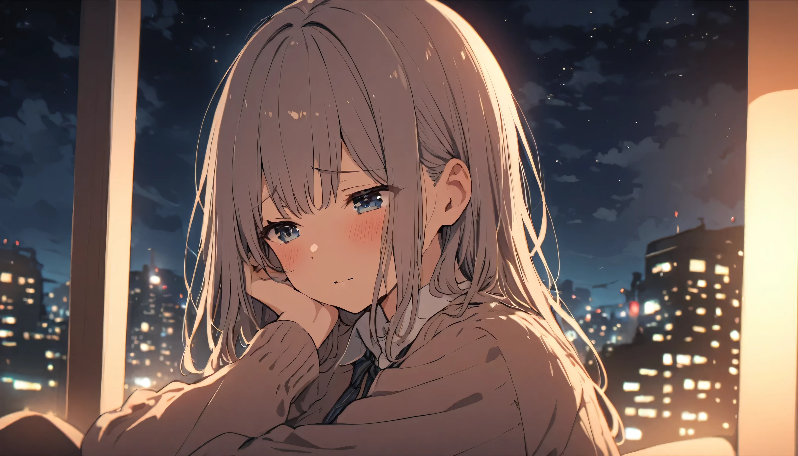 girl, 1 person, night,Emotional