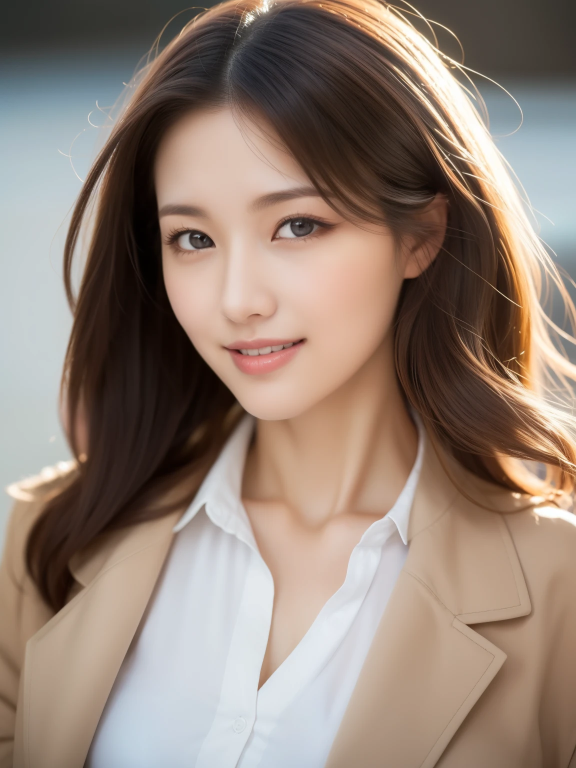 ((In SFW)), (1.femele, solo), Ultra-realistic capture, Highly detailed, High resolution 16k close-up of human skin, Skin texture must be natural, Detailed enough to finely identify pores, Skin should look healthy, In a uniform tone, Use natural light and color, full bodyesbian, Beautiful silky skin,Middle Smile,matchless beauty,Extraordinary sexy beauty,Beautiful, gentle and cheerful look,Sexy refreshing appearance,Perfect Beautiful Cute Face、Hidden by shiny blonde silky hair,Beautiful facial hair,Very cute beautiful sexy young woman, Very perfect and beautiful cute face,Beautiful cute big clear eyes, Dynamic Posing, With a confident pose, Big breasts, heavy-looking chest, My jacket looks like it's going to burst, Slim your waist, Make your legs thinner, toned round buttocks