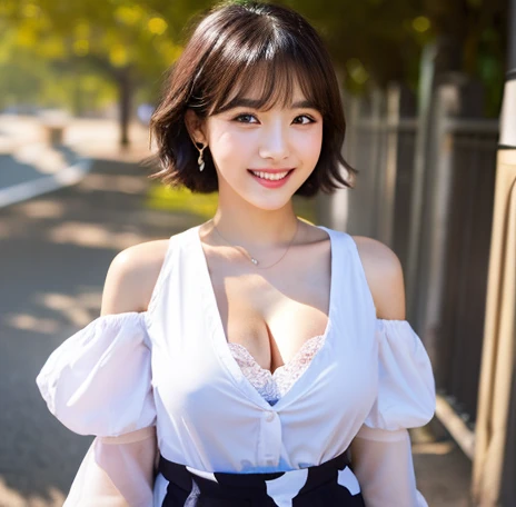 (Raw photography:1.2)、beste-Qualit、a beautiful detailed girl、A smile、short-haired、very detailed eyes and faces、beautiful-detailed eyes、huge filesize、A high resolution、A high resolution、8k wall papenely detail、Highly detailed ticker uniform 8K wallpaper、Light on the face、light、、a sexy pose、(photo realism:1.4)、illustratio、surrealism、 From Underneath、super detaill、masterpiece、panthyhose、sitting on、over-size shirt、off shoulders、cleavage of the breast、cow-boy shot、Skirt twisting