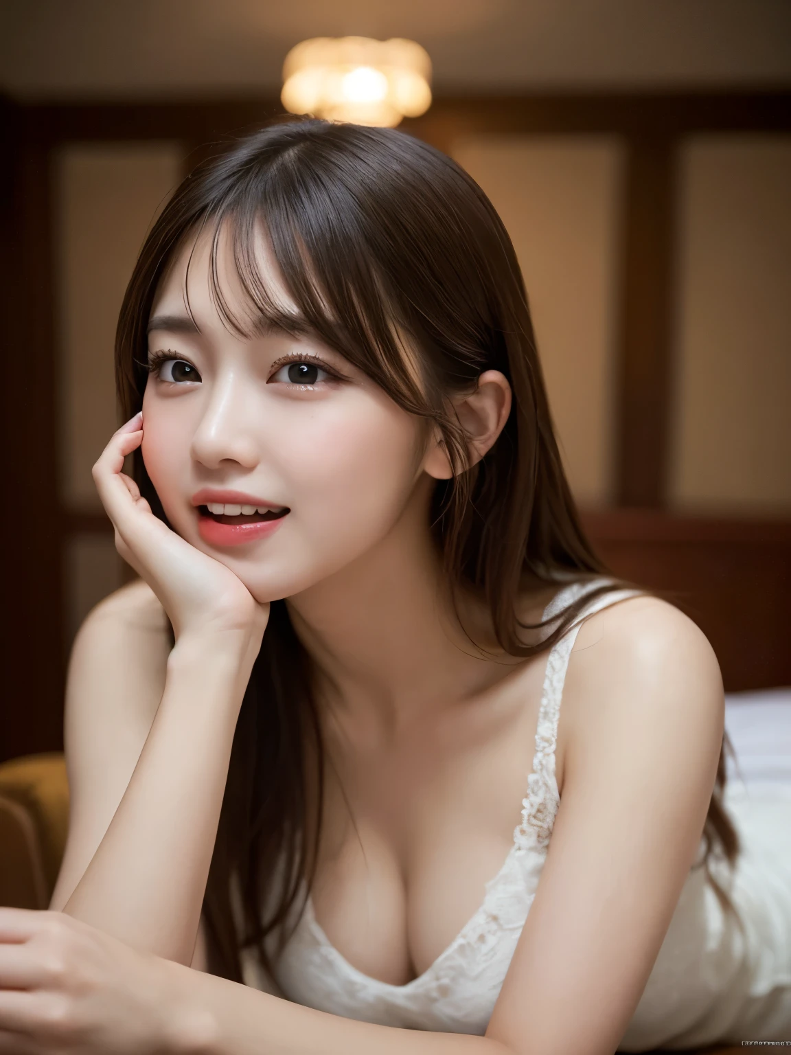 Tabletop, highest quality, figure, Super detailed, In detail, High resolution, 8k wallpaper, Perfect dynamic composition, Beautiful fine details , Hotel(but), Sexy Face,A face of ecstasy,The face at the peak of sexual arousal,Sex-excited face