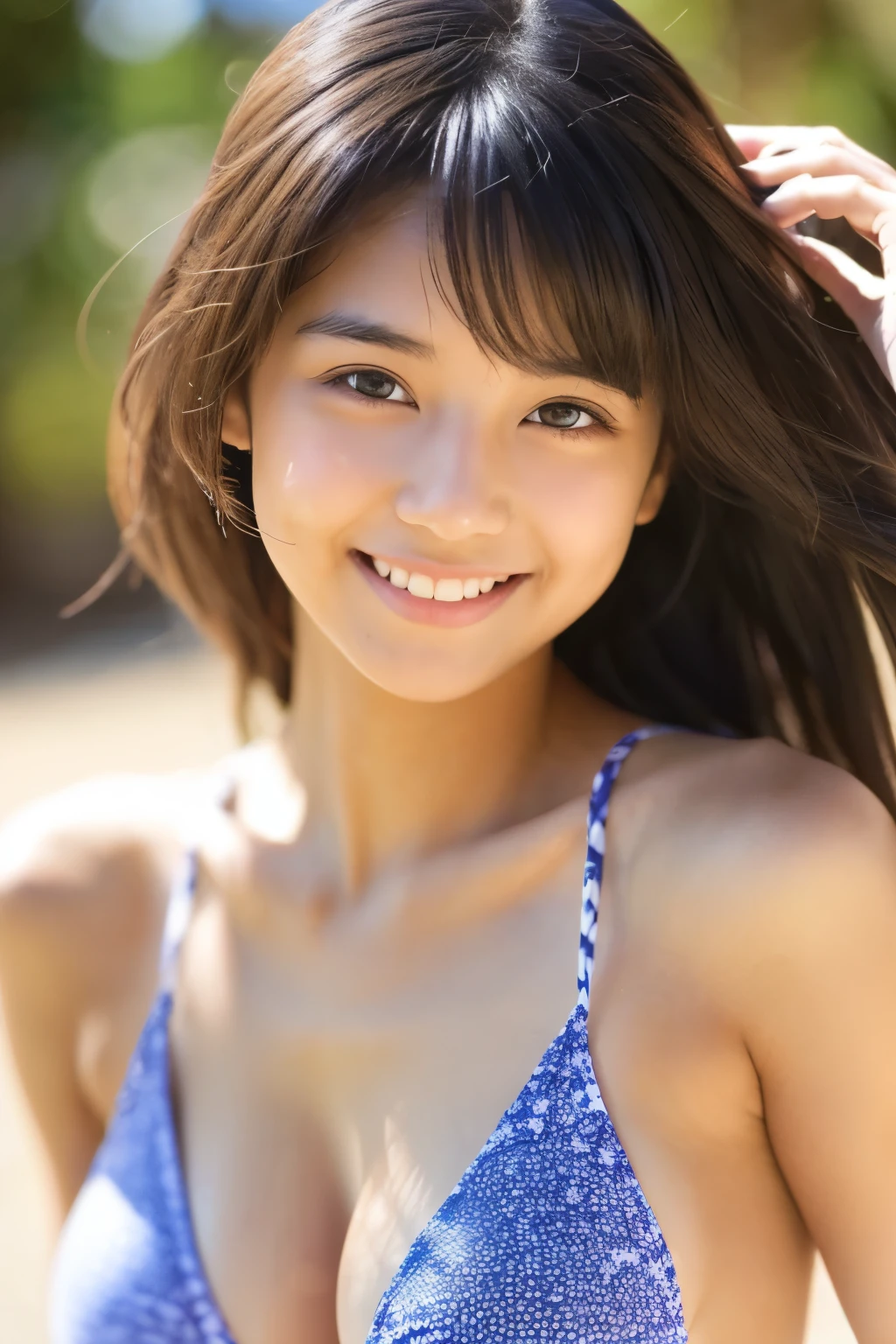 18age、smile、beautiful、Shining eyes、stare、Swimsuit。