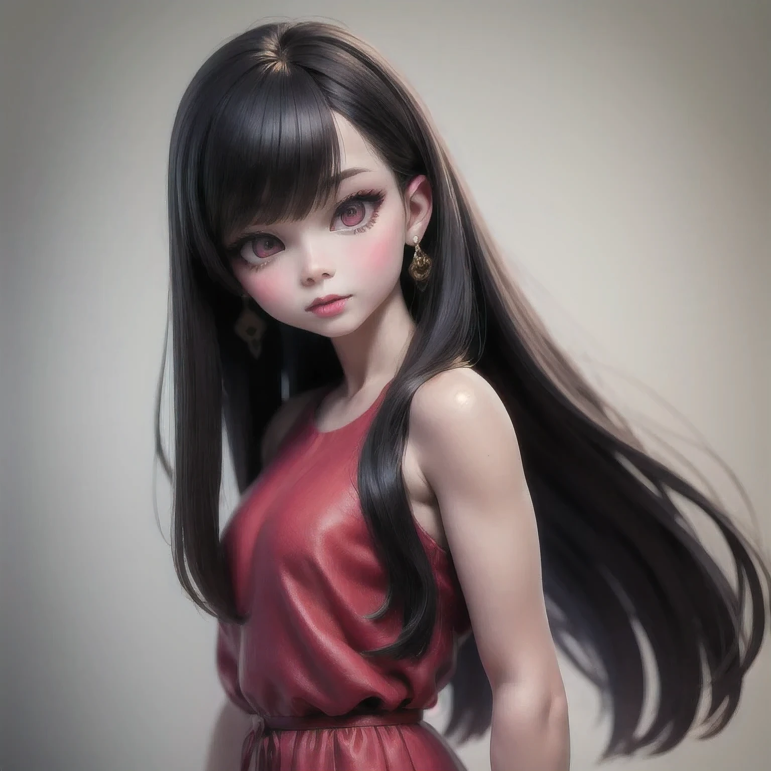 a schoolgirl with long hair and a flowered dress standing in front of a wall, lalisa manobal, bae suzy, inspired by Ma Yuanyu, ruan jia beautiful!, lalisa manoban of blackpink, sha xi, inspired by Huang Ji, she has black hair with bangs, cai xukun, full body xianxia, a still of an ethereal schoolgirl,(( 8k)), sakimichan, anna nikonova aka newmilky, cute , thighhighs and skirt, 🌺 cgsociety, amouranth, with pale skin,( 4 k )with red lipstick and a candy cane, red contacts, red contact lenses, wide golden eyes and red lips, faint red lips, red and green tones, ((red)) baggy eyes, light-red lips, green and red tones, perfect face ), big eyes and lips, red lipstick on face, amouranth, close up face