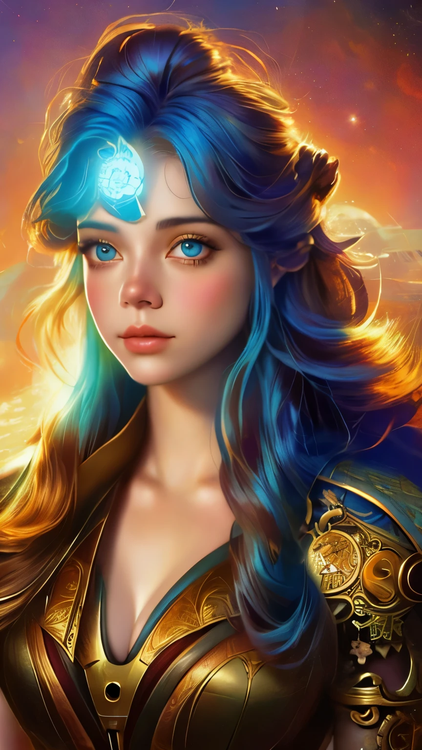 a close up of a woman with a helmet on and a sci - fiore, boris vallejo and tom bagshaw, prophet graphic novel, cosmic artifacts, inspired by Earl Norem, deepdream, awarded on cgsociety, looks a bit similar to amy adams, golden turquoise steampunk, anno 2070