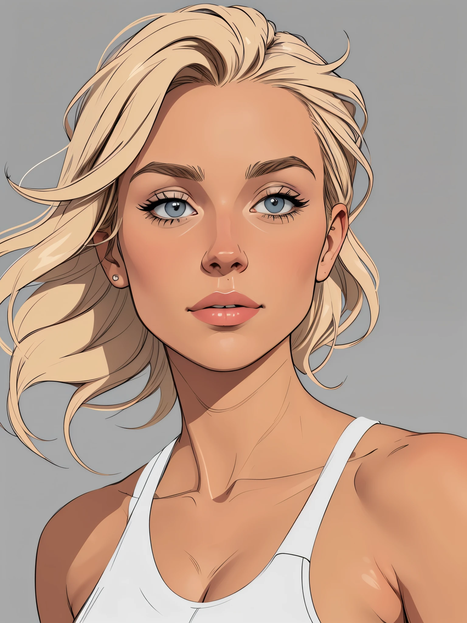 Flat colors, close up, portrait of a 25 year old surfer looking girl, tan skin, beach blonde salty hair, natural beaty, masterpiece, highly detailed,
digital illustration style, design de personagens altamente detalhado, arte digital detalhada fofa, City fan art, ((([grey background])))