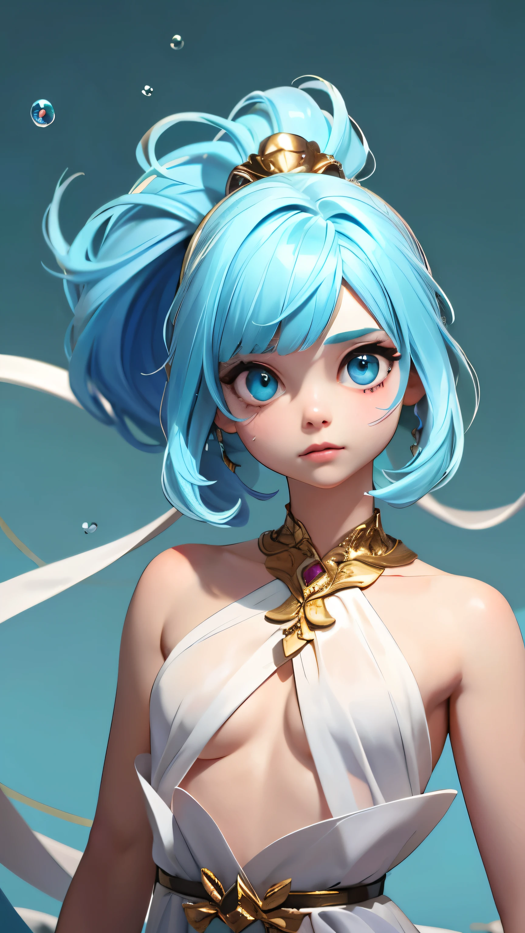 (masterpiece), (highest quality), (Super detailed), (Disheveled Hair), (figure), (One Girl),Small Bust,, (Fashionable clothes), Are standing, Fashion Model, Beholder, (interview), (Simple Background), Beautiful and beautiful eyes, Delicate and beautiful face, floating, (High chroma), (Colorful Splash), Colorful Bubbles, (Shine), Focus on the face, ponytail, Light blue hair, bangs, Hair Ring, floating Flowers, floating Hairs, (The Shining), Best lighting, Best Shadow,Completely naked,topless,