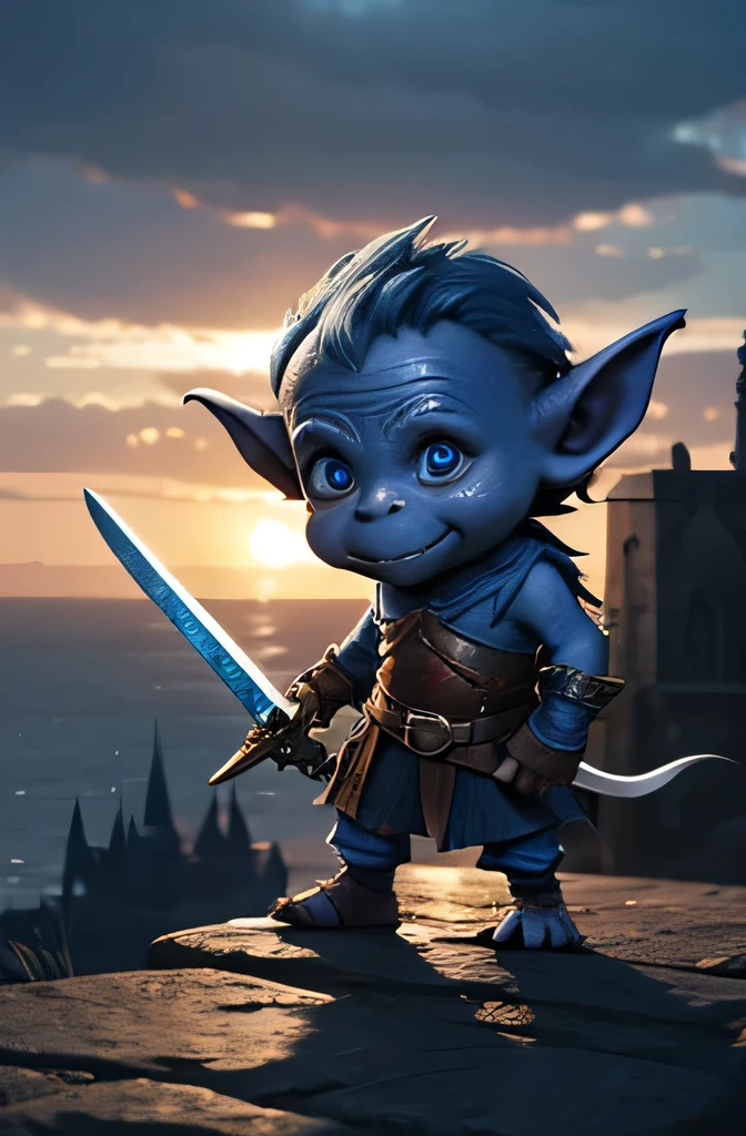 A small blue goblin with sword