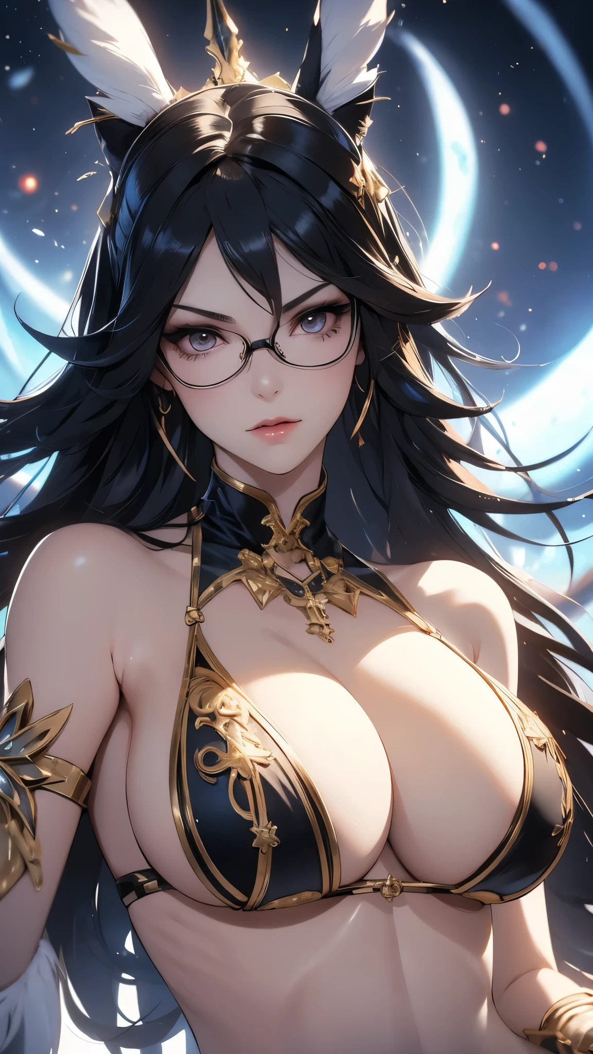 Bayonetta, nue (huge tits), gros seins enormes, Haut du corps, abdos, bikini comme s&#39;ils n&#39;existaient pas, deserted beach, gros seins, gigantesque seins, 4K ultra UHD, mains parfaites, cing doigts, yeux parfaits, bikini dentelle rouge