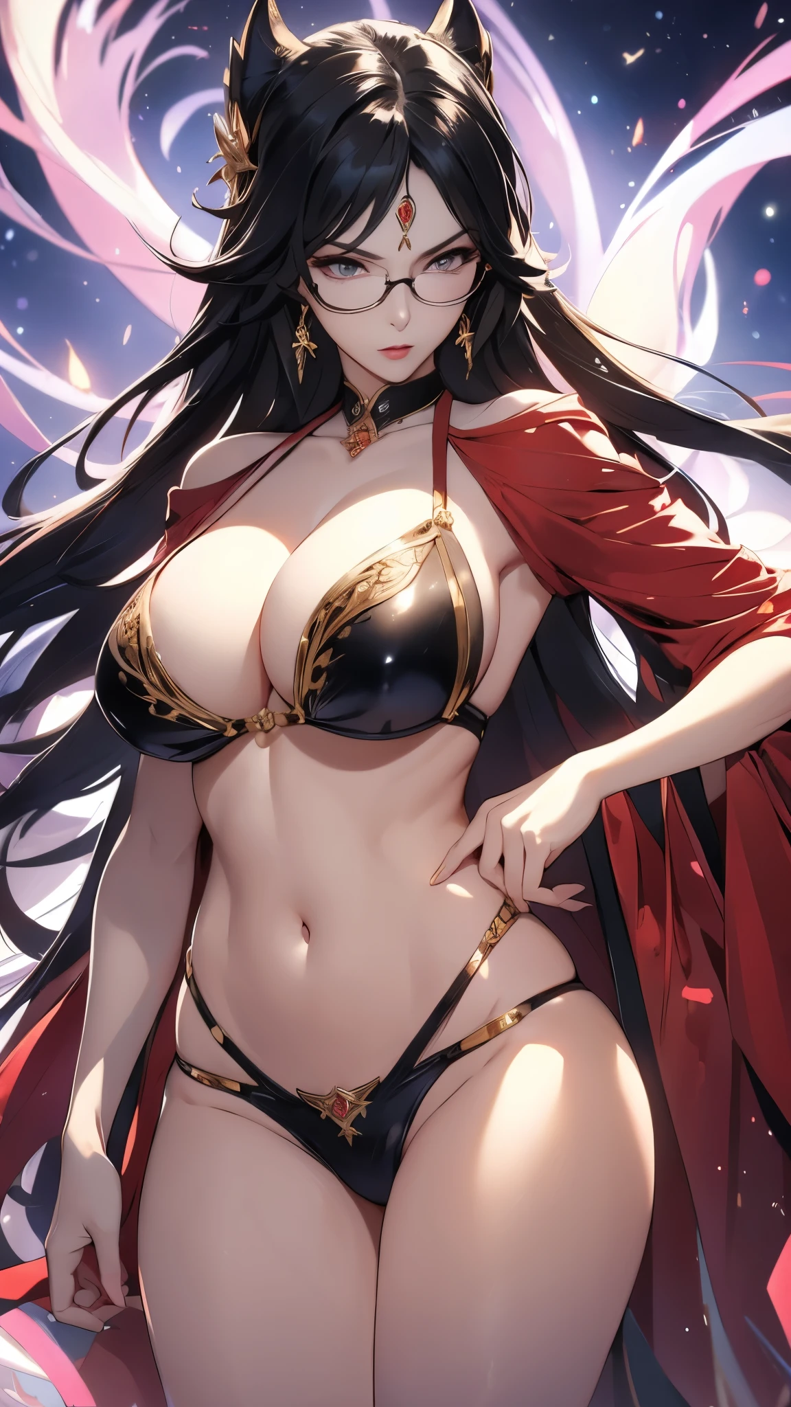 Bayonetta, nue (huge tits), gros seins enormes, Haut du corps, abdos, bikini comme s&#39;ils n&#39;existaient pas, deserted beach, gros seins, gigantesque seins, 4K ultra UHD, mains parfaites, cing doigts, yeux parfaits, bikini dentelle rouge