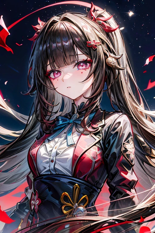 (masterpiece, best quality, perfect face, expressive eyes), 1girl, (anime), honkai star rail, sparklehsrpv, hairclip, open jacket,