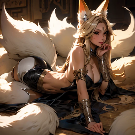 Blonde woman in tube top and hot pants Fox ears and tail